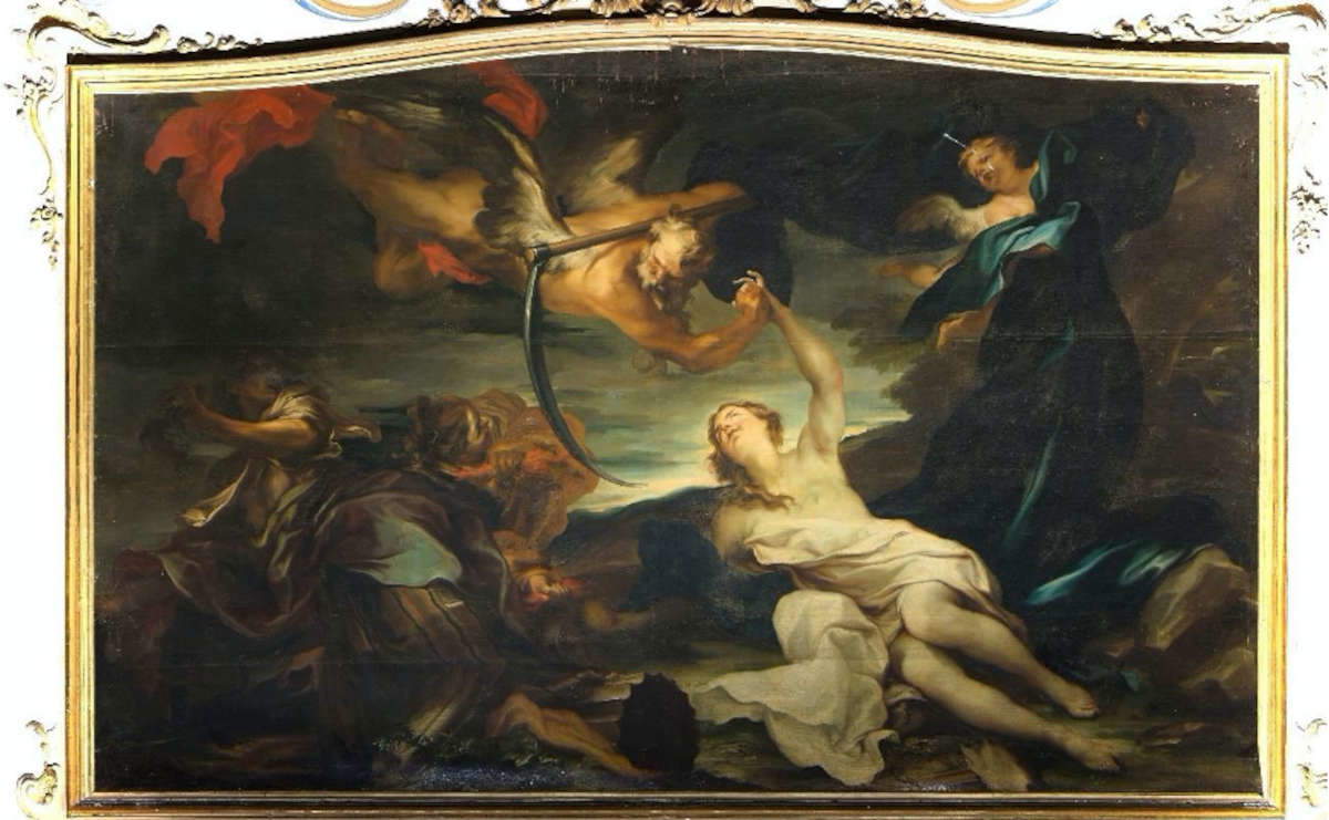 Gregorio De Ferrari, Il Tempo scopre la verit&agrave; e mette in fuga la maldicenza e la discordia (olio su tela, 280 x 400 cm)