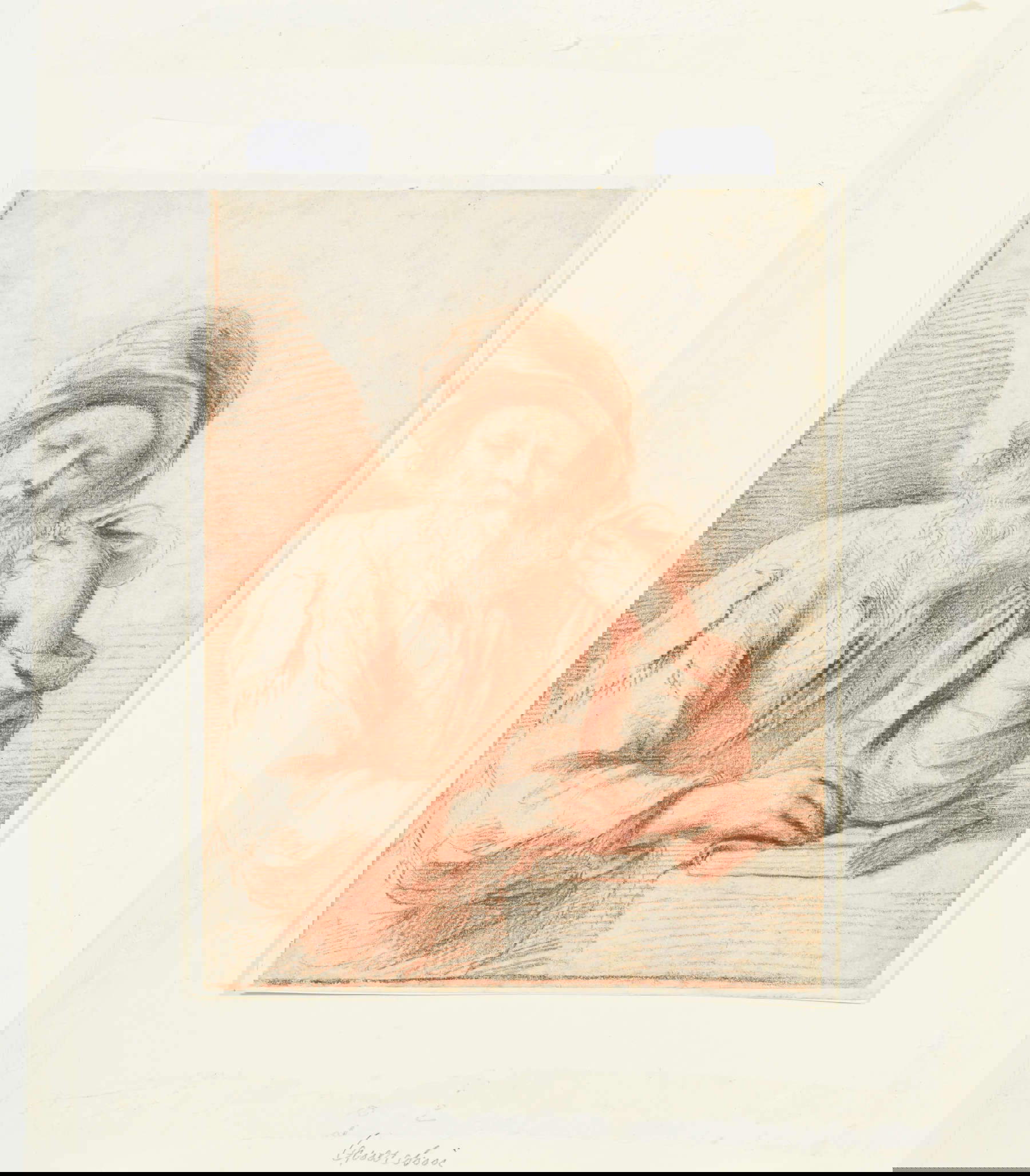 Guercino, Ritratto di un uomo appoggiato a un libro (1650 circa; sanguigna su carta, 23 x 17 cm) Guercino, Ritratto di un uomo appoggiato a un libro (1650 circa; sanguigna su carta, 23 x 17 cm)