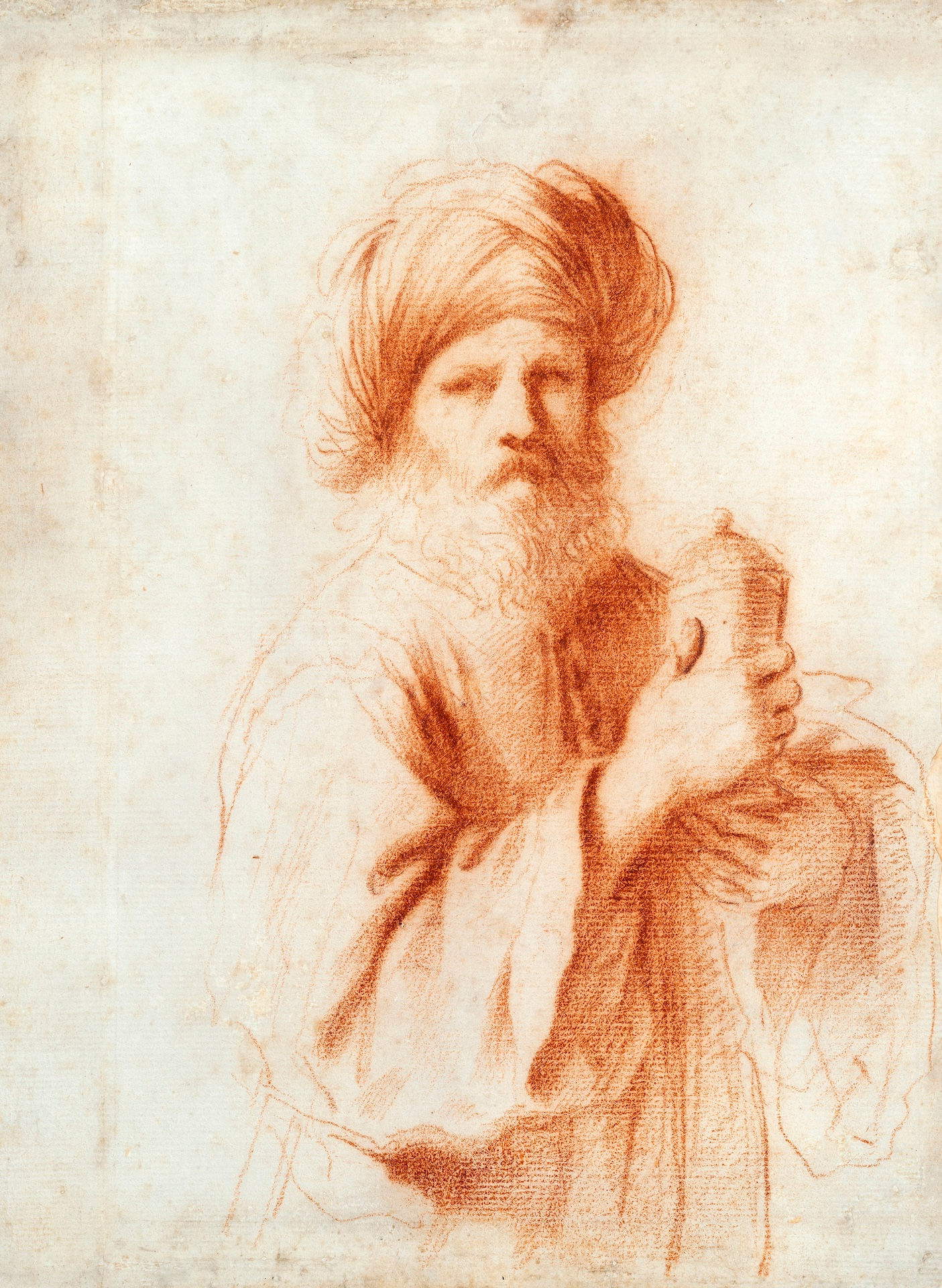 Guercino, Studio di figura (un re Magio) (Sanguigna su carta, 26,1 x 19 cm)