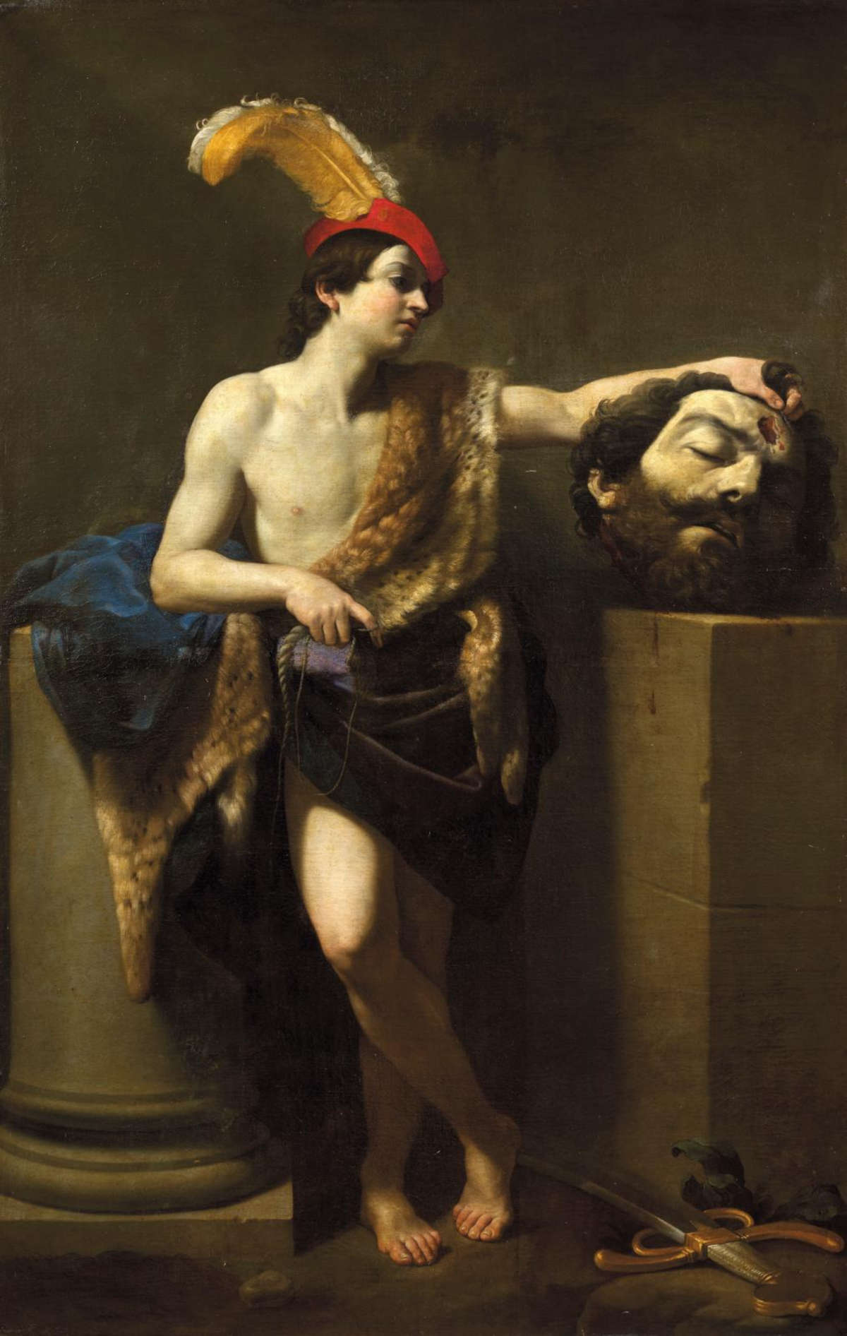 Guido Reni zugeschrieben, David mit dem Kopf des Goliath (Öl auf Leinwand, 227 x 145,5 cm) Guido Reni zugeschrieben, David mit dem Kopf des Goliath (Öl auf Leinwand, 227 x 145,5 cm)