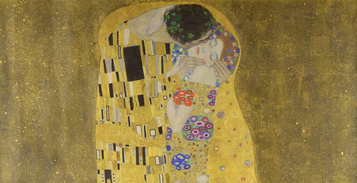 Gustav Klimt, El beso (1907-1908; óleo sobre lienzo, 180 x 180 cm; Viena, &Ouml;sterreichische Galerie Belvedere)