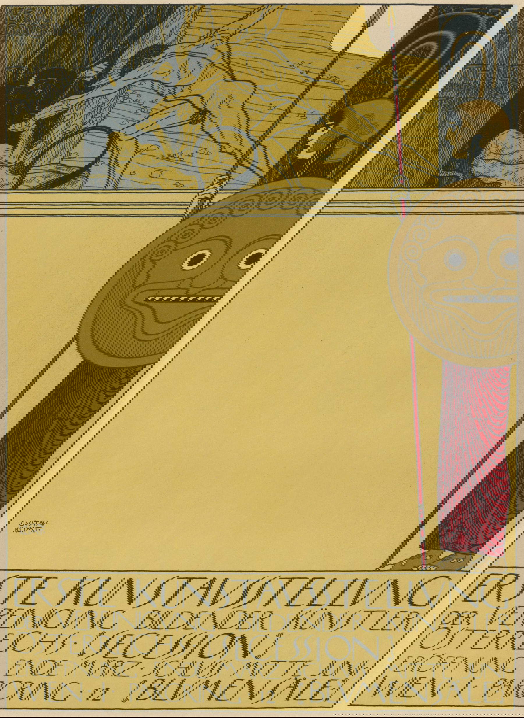 Gustav Klimt, manifesto per la I Mostra della Secessione (litografia a colori e oro; Milano, Collezione privata)