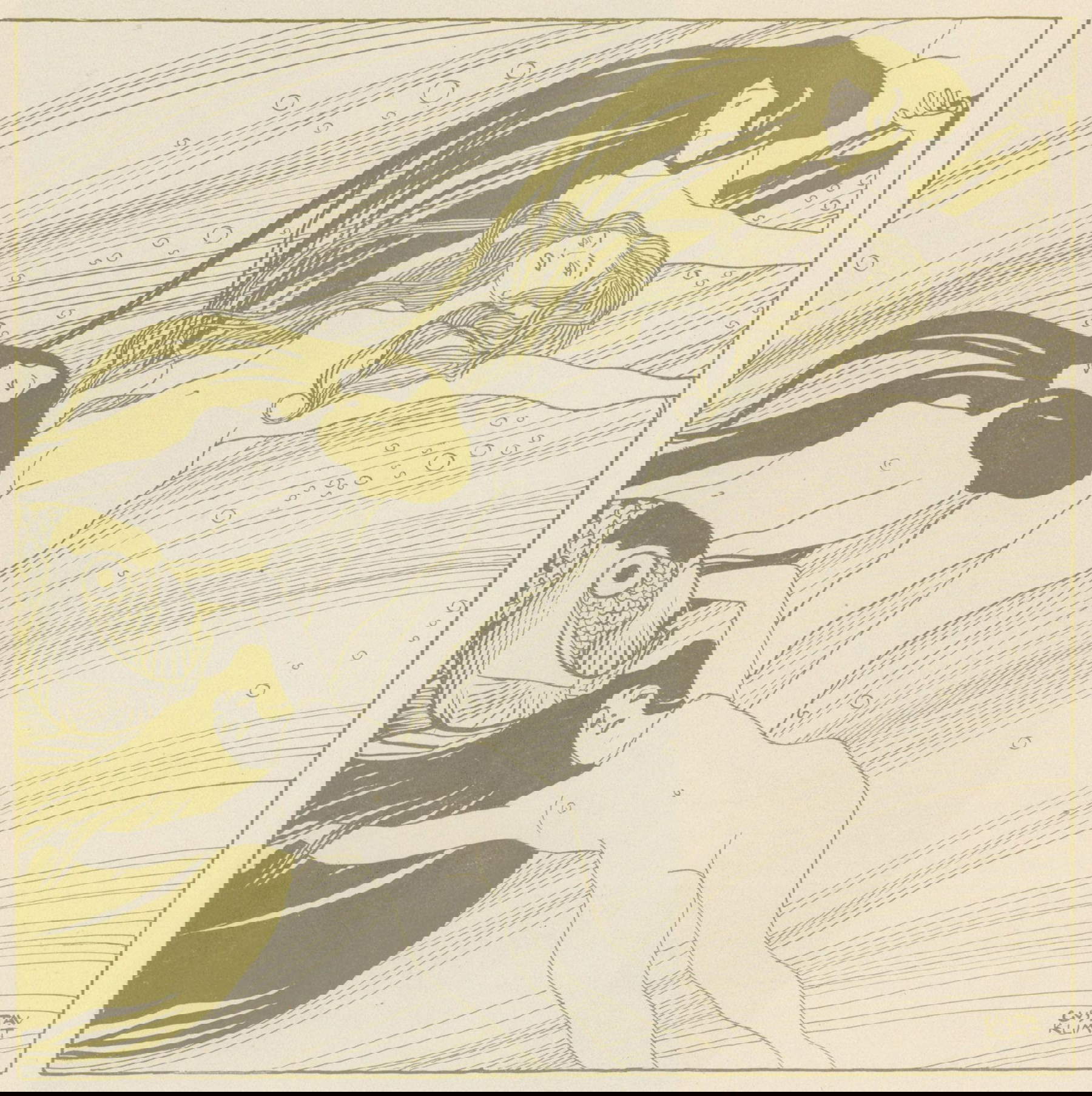 Gustav Klimt, Sangue di pesce, illustrazione per «Ver Sacrum», anno 1, n. 3, (1898; Milano, Collezione Biancardi)