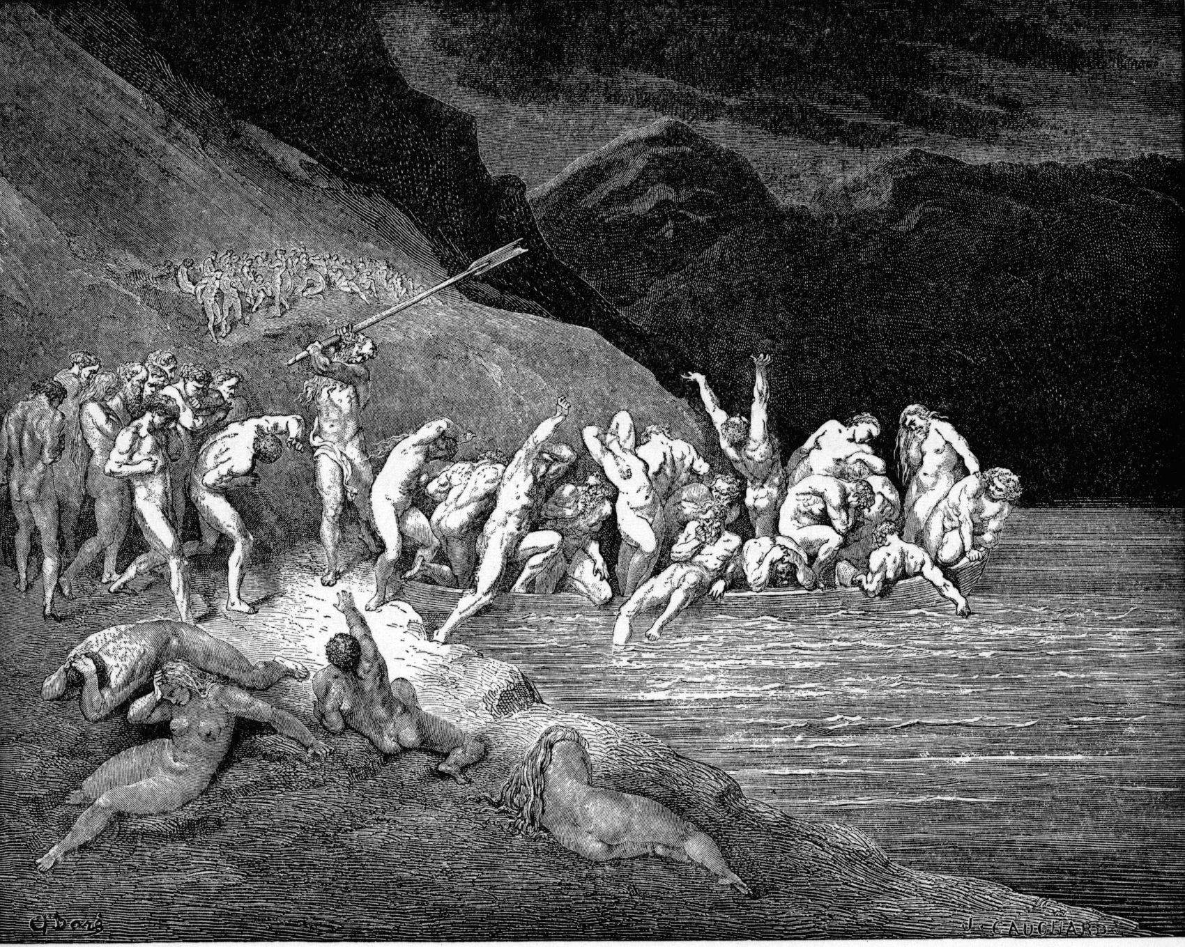 Gustave Dor&eacute;, Die Göttliche Komödie, Inferno, Gesang III: Die verdammten Seelen begeben sich auf die Überfahrt über den Acheron