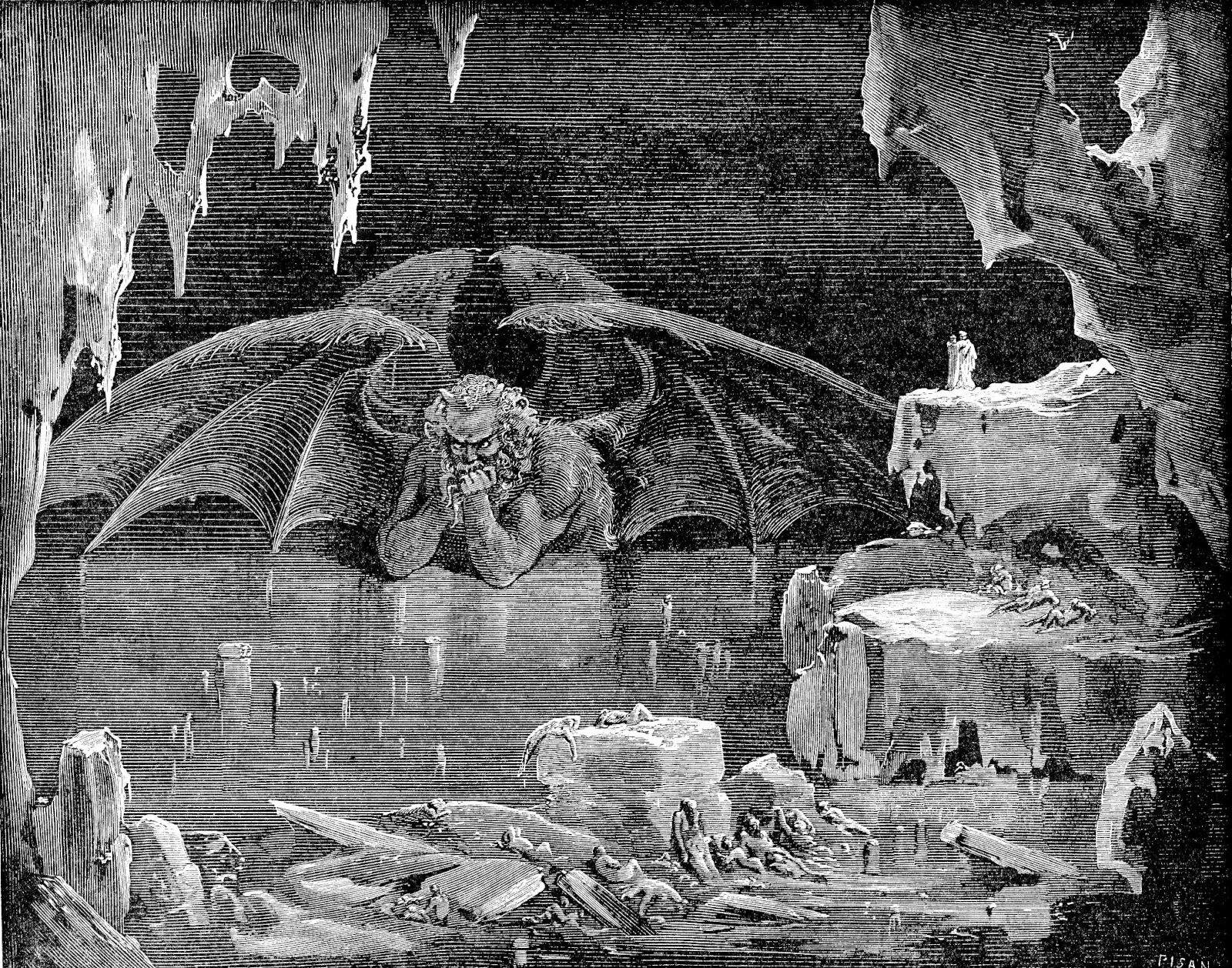 Gustave Dor&eacute;, Die Göttliche Komödie, Die Hölle, Gesang XXXIV, Luzifer, König der Hölle