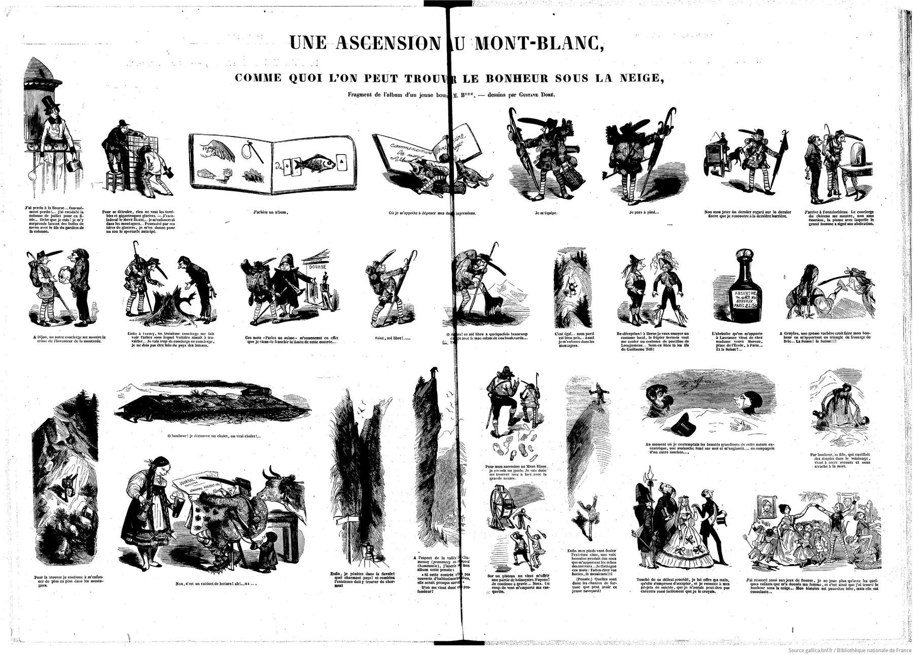 Gustave Dor&eacute;, Le journal pour rire, Eine Besteigung des Mont Blanc, oder: Wie man im Schnee das Glück finden kann (Ausgabe vom 12. Juni 1852)