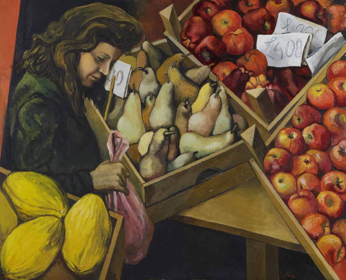 Renato Guttuso, Frau und Obststand (1974; Öl auf Leinwand)