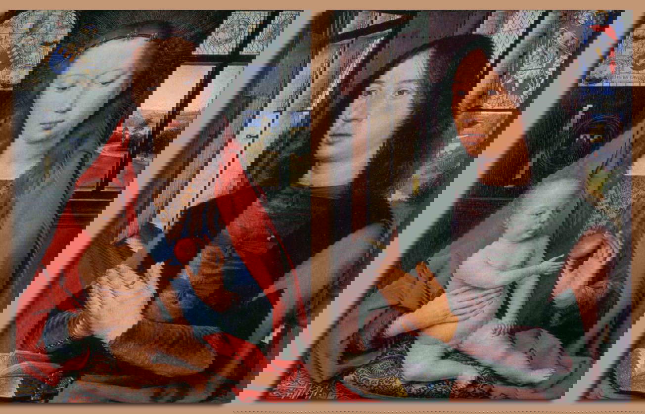 Hans Memling, Dittico di Maarten Nieuwenhove (1487; olio su tavola, 52 x 41,5 cm; Bruges, Sint-Janshospitaal) Hans Memling, Dittico di Maarten Nieuwenhove (1487; olio su tavola, 52 x 41,5 cm; Bruges, Sint-Janshospitaal)