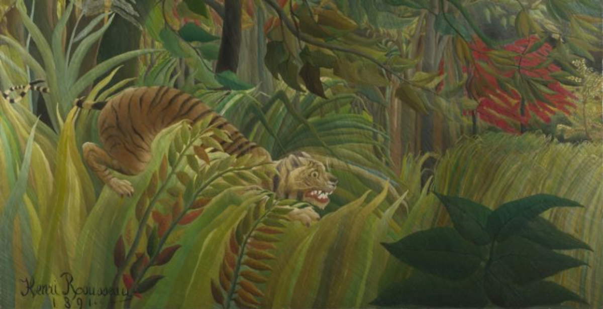Henri Rousseau's enigma of the tiger in the 1891 painting Surprise!
