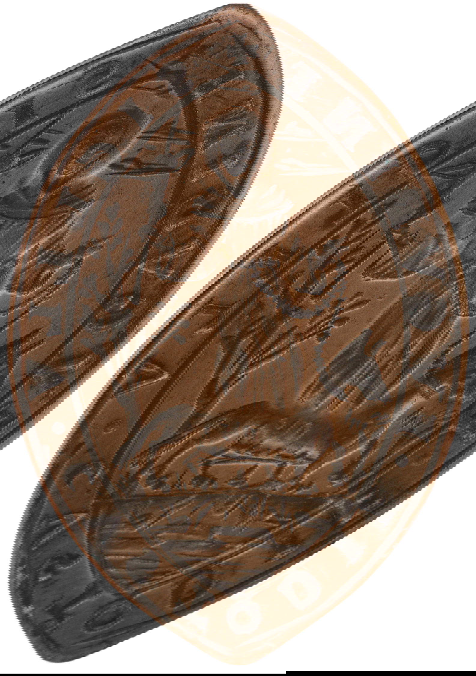 Unbekannter Goldschmied, Siegel der Kustodie Eugubina mit dem Heiligen Franziskus und dem Wolf (Erste Hälfte des 15. Jahrhunderts; Bronze, 5,5 x 3,7 x 3,3 cm; Gubbio, Kloster des Heiligen Franziskus, Kunstsammlung Pater Ludovico Uberti)