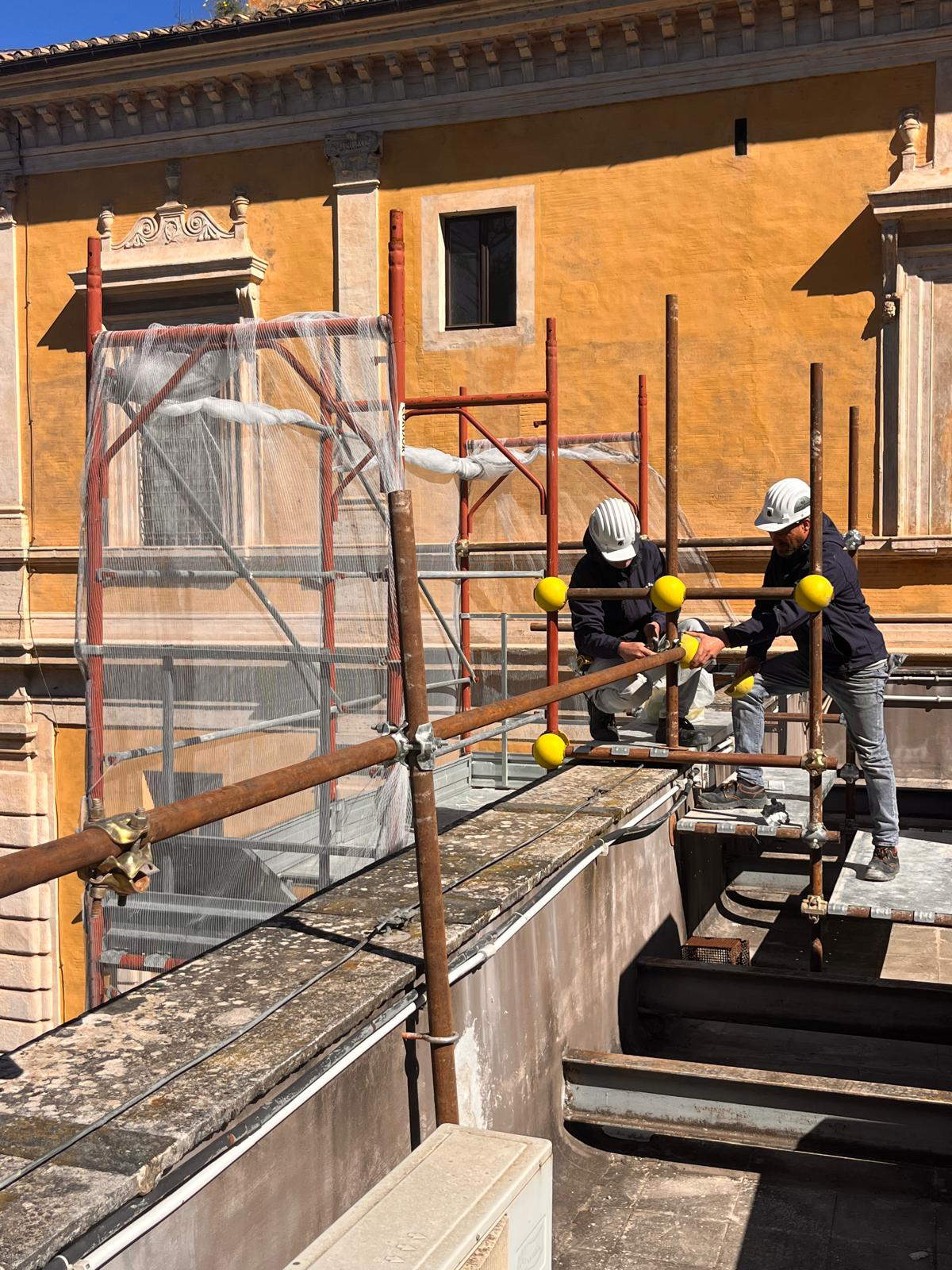 Obras de rehabilitación energética en el Museo Etrusco de Villa Giulia.