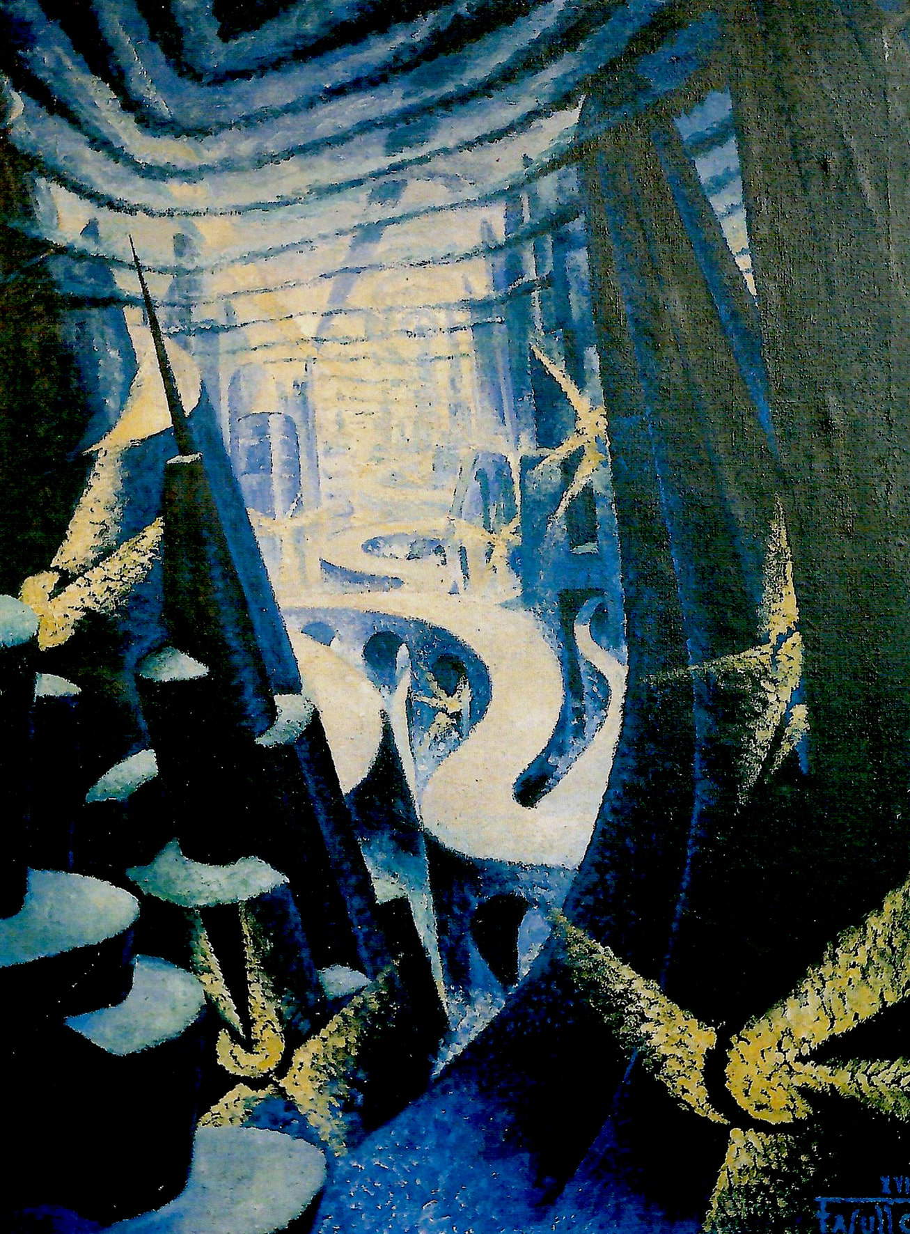 Italo Fasulo, Ciudad cósmica (1940; óleo sobre lienzo, 117 x 87 cm; Famiglia Eredi Fasulo)