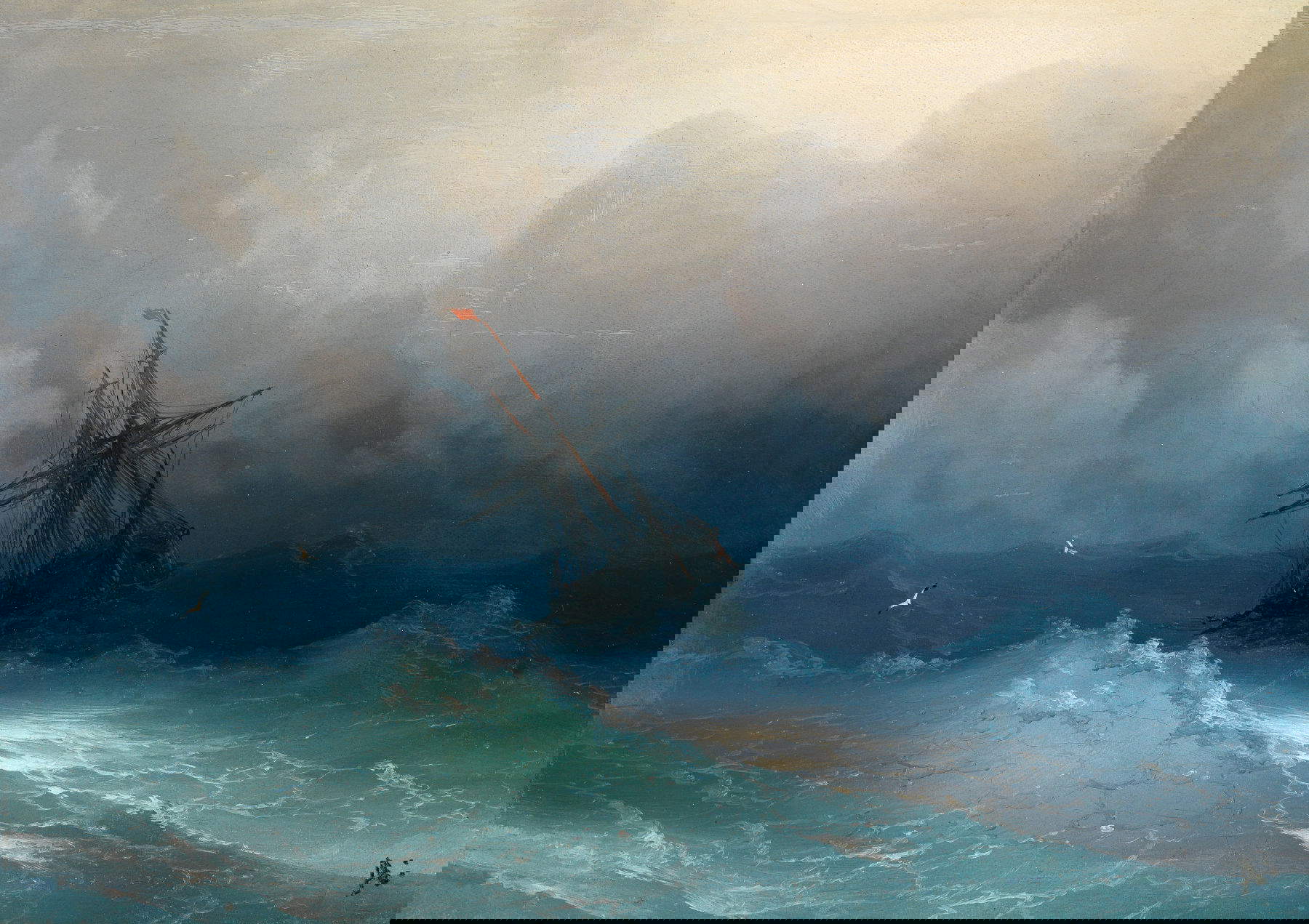 Ivan Aivazovsky, Ship on Stormy Seas (1850; Olio su tela, 20,5 x 28,5 cm; Collezione privata)