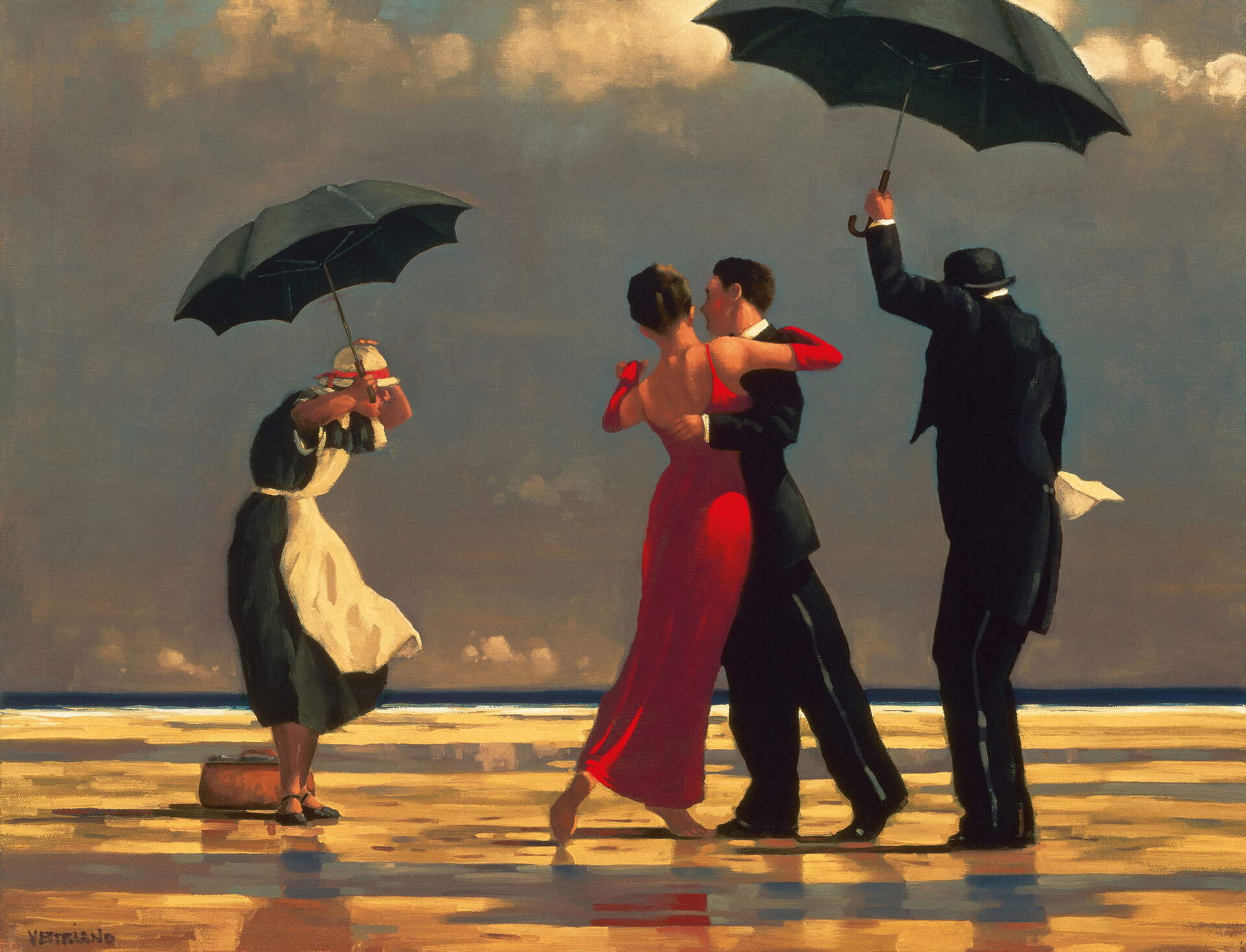 Jack Vettriano, The Singing Butler (1992 ; œuvre sur papier de musée, 30 x 39 cm)