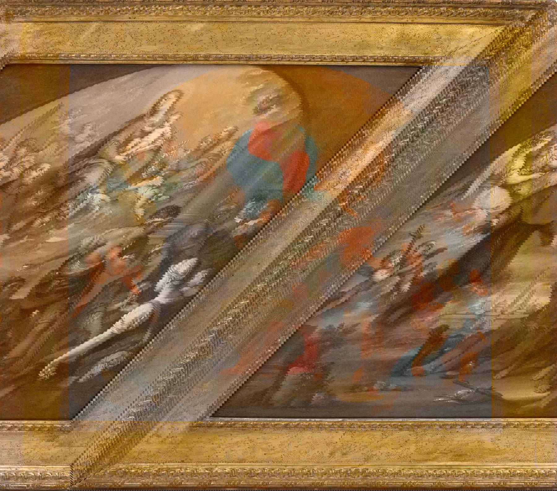 Jacopo Alessandro Calvi, San Francisco implora la protección de la Virgen a los peregrinos que llegan a Bolonia (c. 1768; óleo sobre lienzo) Foto: &copy; Fundación Carisbo