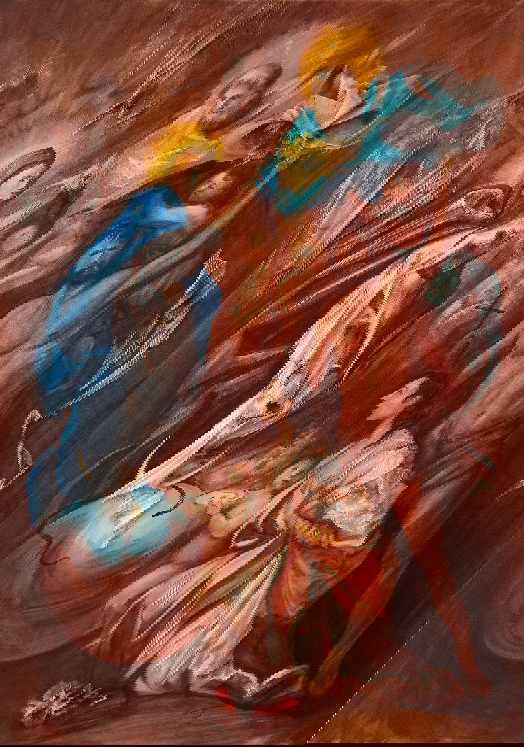 Jacopo Dimastrogiovanni, Iniuria (Omaggio ad A. Gherardini) (2025; acrilico e carte su tela, 70 x 50 cm; Livorno, Collezione privata)