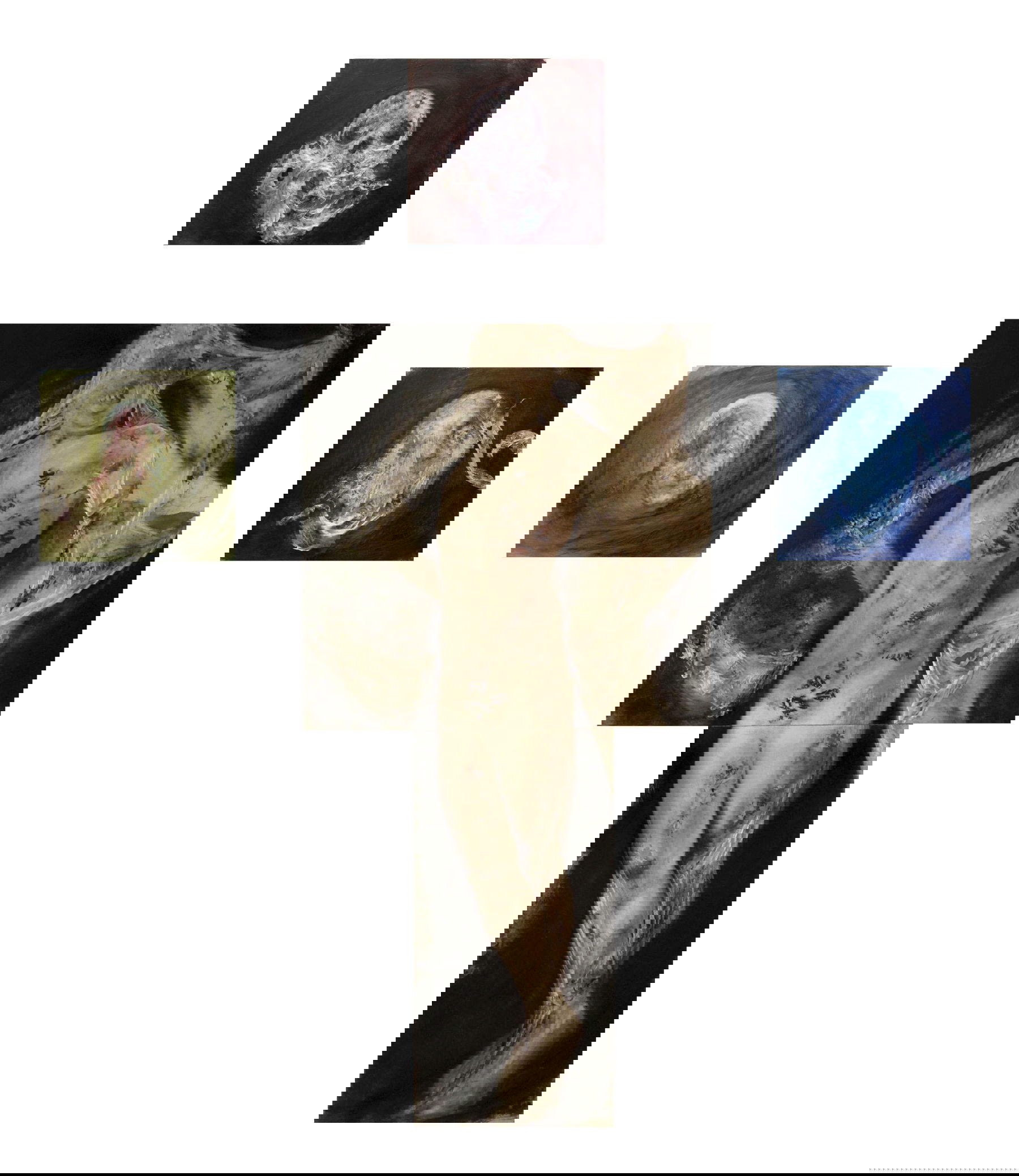 Jacopo Dimastrogiovanni, Sacrificium - Polittico di Marsia (2012; acrilico, pastello e carte su tela, 270 x 240 cm)