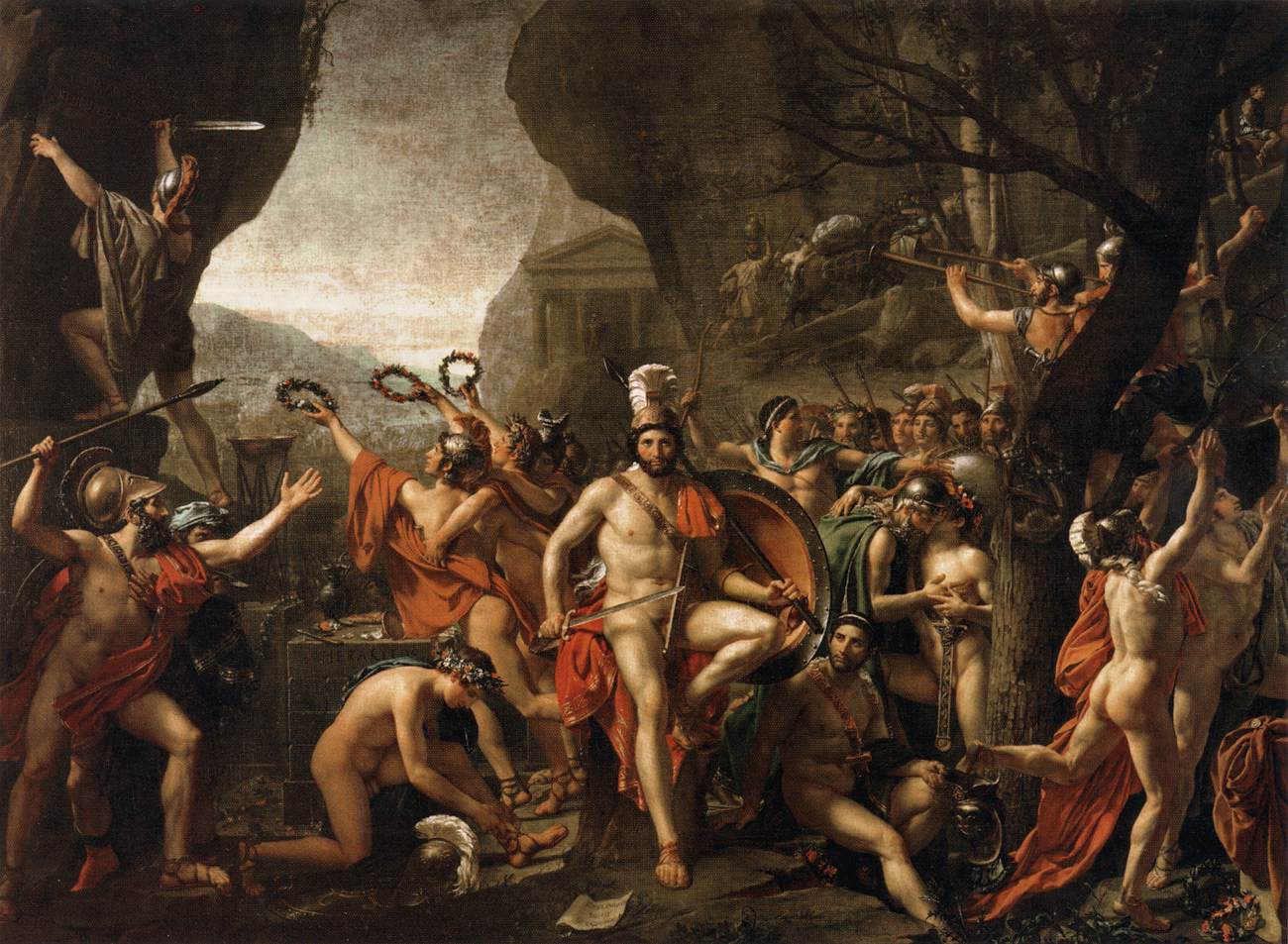 Jacques-Louis David, L&eacute;onidas aux Thermopyles (1814; olio su tela, 395&times;531 cm; Parigi, Mus&eacute;e du Louvre)