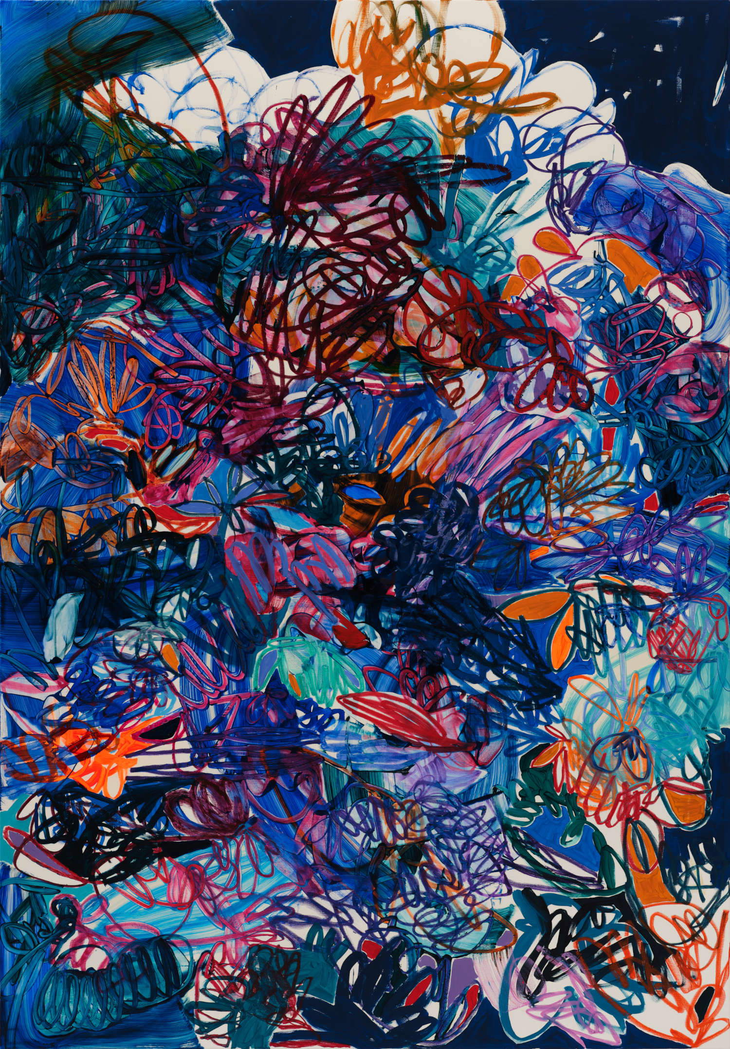 Jadé Fadojutimi, Sans titre (2025 ; acrylique, huile et pastels sur toile, 250 x 175 cm). Photo : Eva Herzog. Avec l'aimable autorisation de l'artiste et de Gagosian. Jadé Fadojutimi, Sans titre (2025 ; acrylique, huile et pastels sur toile, 250 x 175 cm). Photo : Eva Herzog. Avec l'aimable autorisation de l'artiste et de Gagosian.