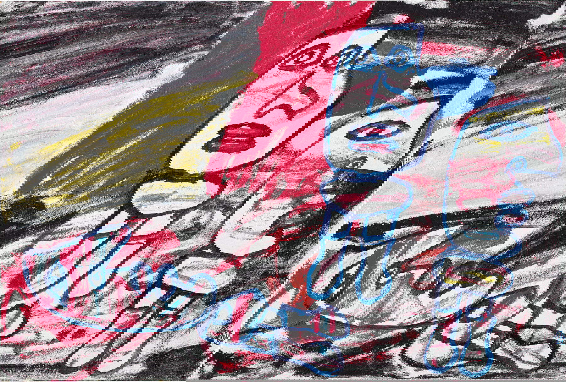 Jean Dubuffet, Site au défunt, 12 juillet 1982 (1982, acrylic collage and paper on paper mounted on canvas, 67 x 100 cm) ©Opera Gallery