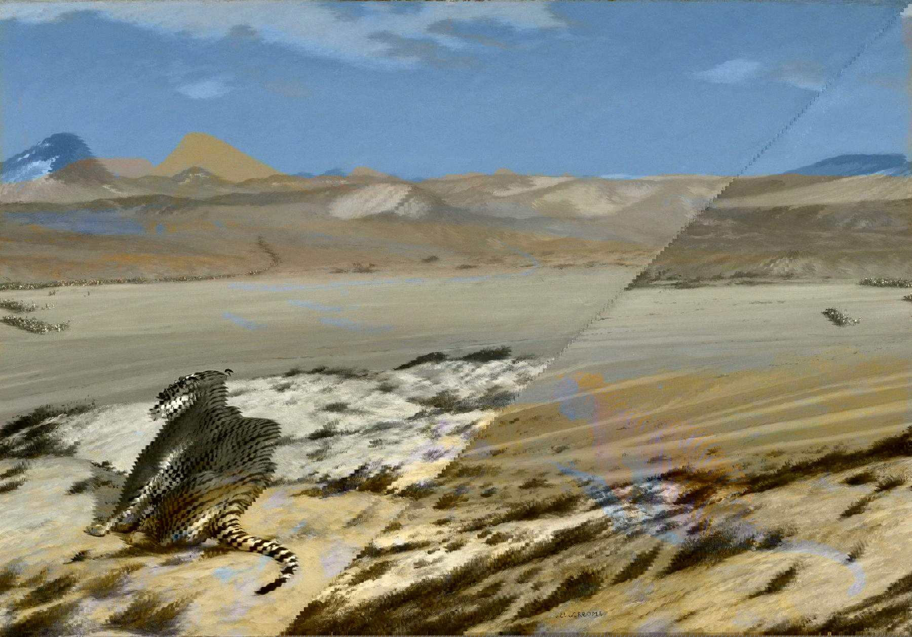 Jean-Léon Gérôme, Tigre en guardia (c. 1888; óleo sobre lienzo, 63,5 × 90,5 cm; Houston, Museo de Bellas Artes de Houston)