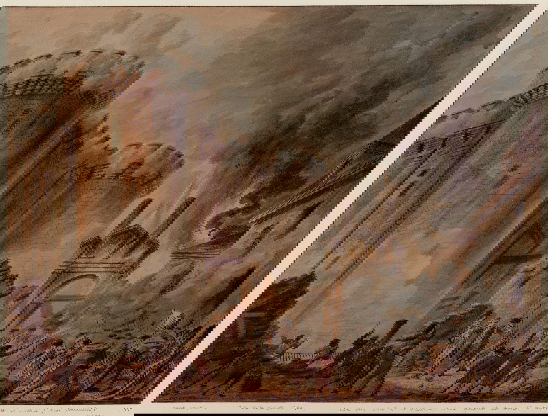 Jean-Pierre Hou&euml;l, Presa della Bastiglia (1789; acquerello, 37,8 x 50,5 cm; Parigi, Biblioth&egrave;que nationale de France)