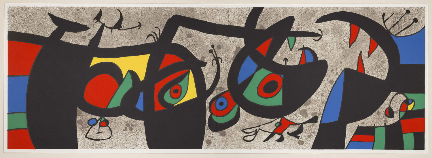 Joan Miró, Serie “Le lézard aux plumes d'or”, Plate 3 (1971; litografia a colori, 33,3 x 97,7 cm). © Successió Miró, SIAE 2025
