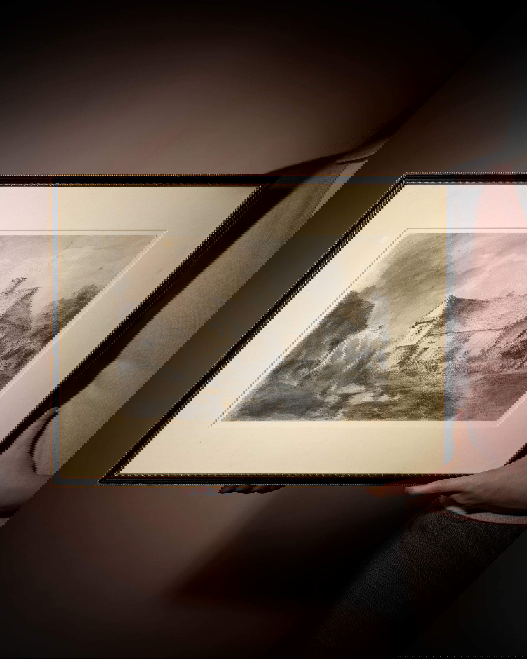 John Constable, A House and Haystack in Flatford (1827; schwarze Kreide und graues Aquarell auf Papier, gestochen und datiert, 22,1 x 32,6 cm)