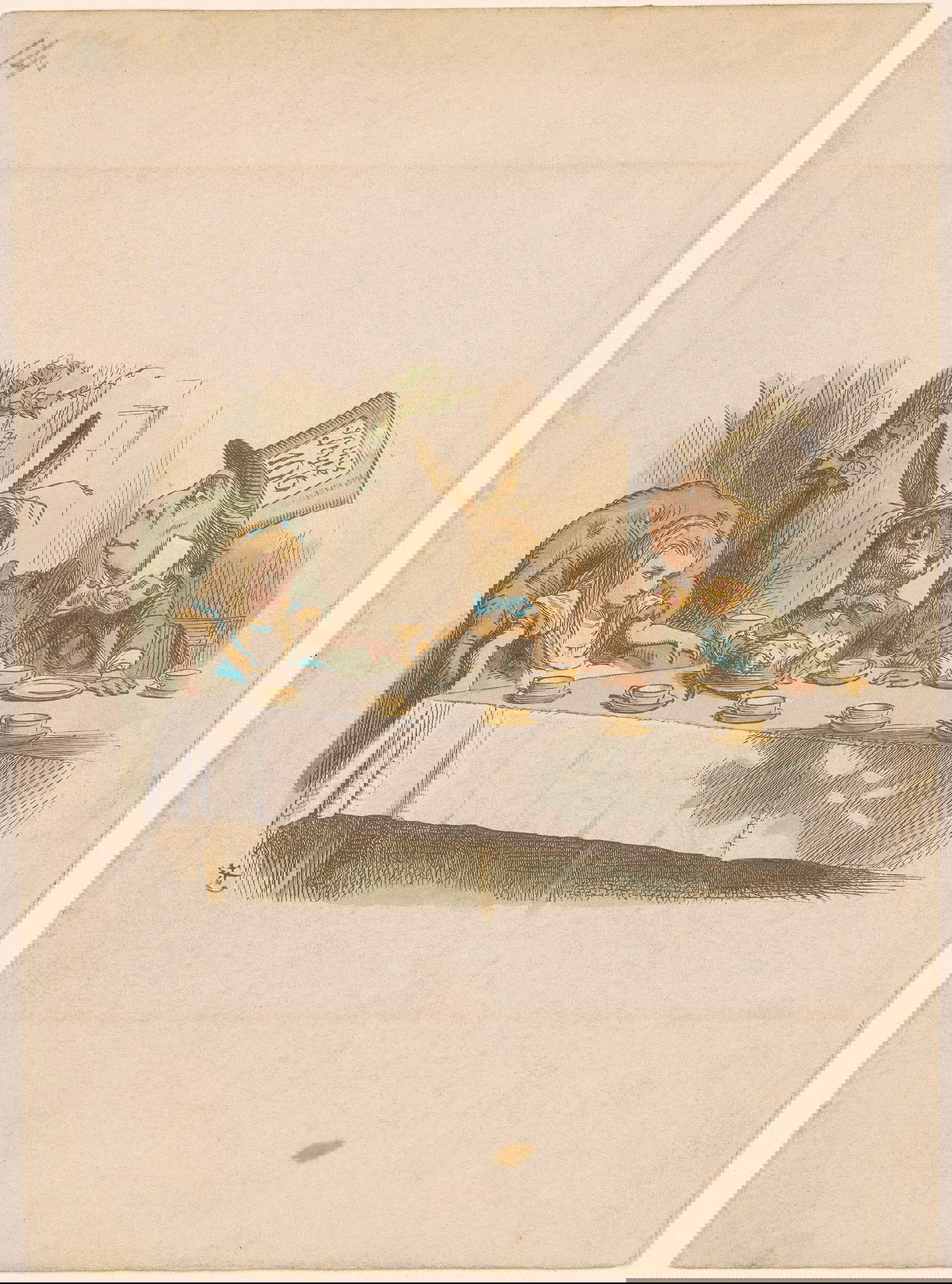 John Tenniel, Mad Tea Party (19. Jahrhundert; handkolorierter Abzug, 19,6 x 14,0 cm; New York, The Morgan Library &amp; Museum)