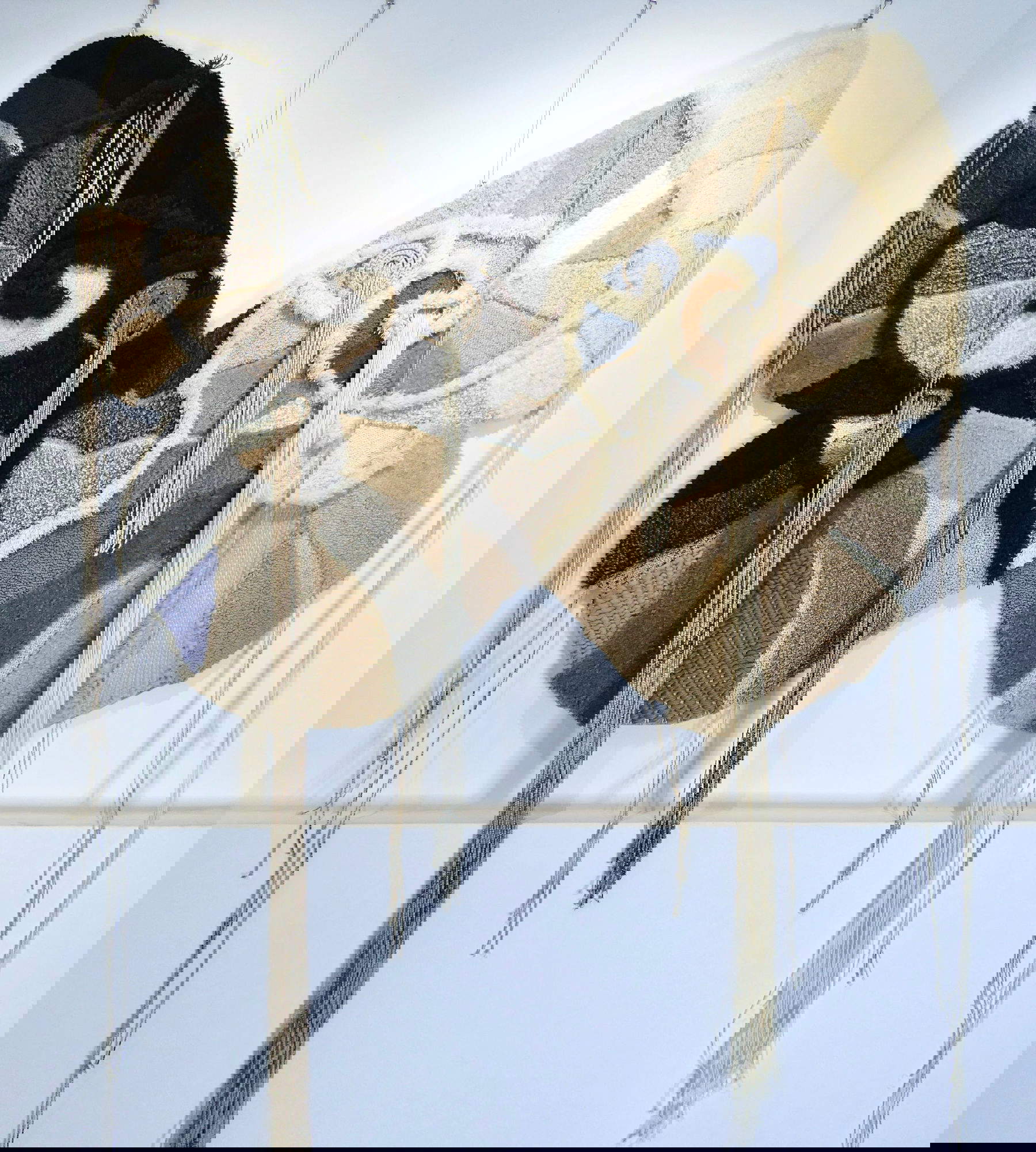 Jules Vissers / Atelier Taftique, Rebirth (Renaissance) (2025; tapestry created with merino wool, wool, cotton, mixed yarns and felt, tufting, weaving, crochet, embroidery, punchneedle, 170 x 140 cm, plus 100 cm tails)