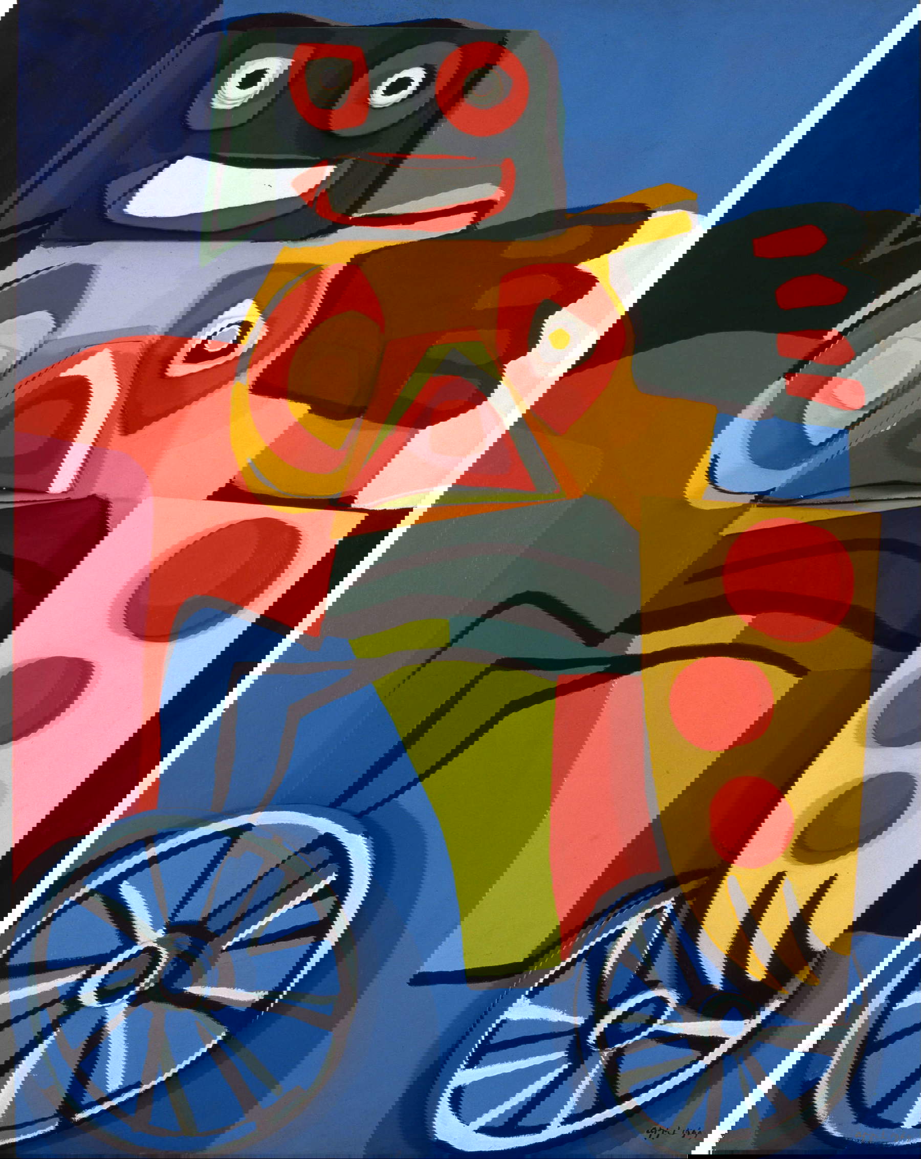 Karel Appel, Il Ciclista (1969; olio su tela e legno dipinto a rilievo; Nizza, Mus&eacute;e d&rsquo;Art Moderne et d&rsquo;Art Contemporain, MAMAC, Dono dell&rsquo;artista, 1988) &copy; Ville de Nice / Muriel Anssens &copy; Karel Appel Foundation