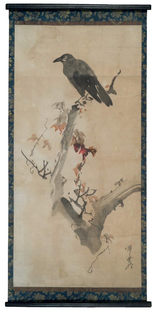 Kawanabe Kyōsai, Crow on Branch (1879; ink and watercolor on paper, 132.3 x 60.9 cm; inv. 2199)