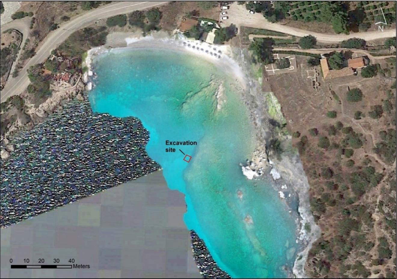 Ortofoto dell'area portuale indicante la posizione dello scavo. ©Niklas Eriksson