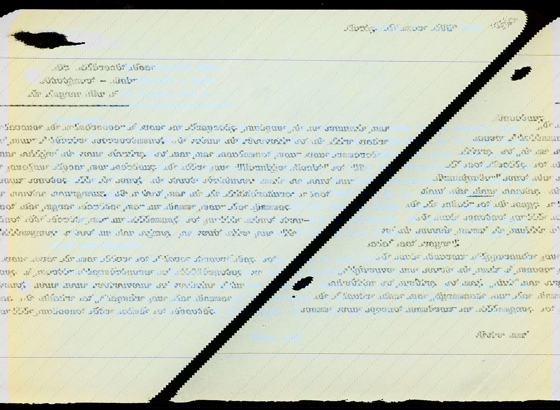 Lettre de Levi à Goes, 16.3.1962 Lettre de Levi à Goes, 16.3.1962