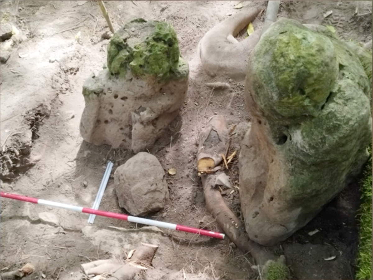 Due sculture antropomorfe di una coppia ancestrale trovate a Los Abuelos, in Guatemala. Su concessione del Ministero della Cultura e dello sport del Guatemala.