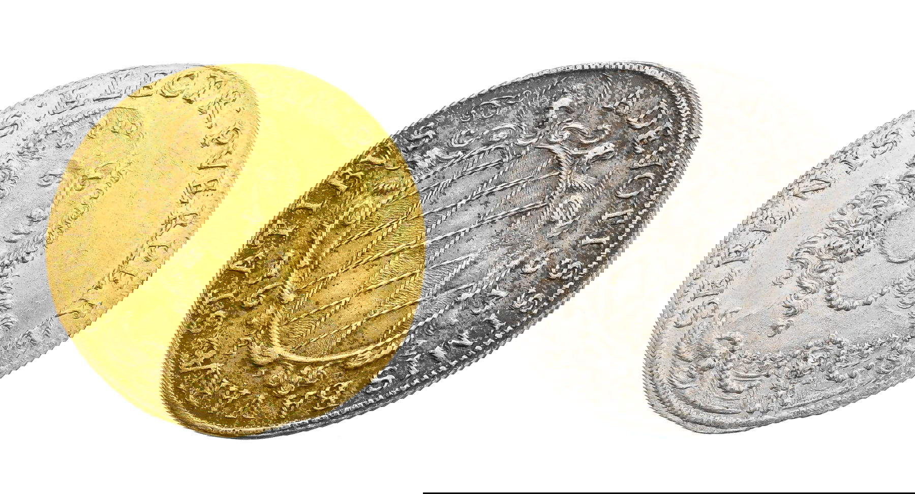 Lote 1026. Electress of Bavaria, Enrichetta Adelaide of Savoy (1636-1676), Electress of Bavaria / nacimiento de la princesa Louise, 2 monedas conmemorativas de oro y plata, 1663, diámetro. 2,14 cm. Estimación 400-600 euros