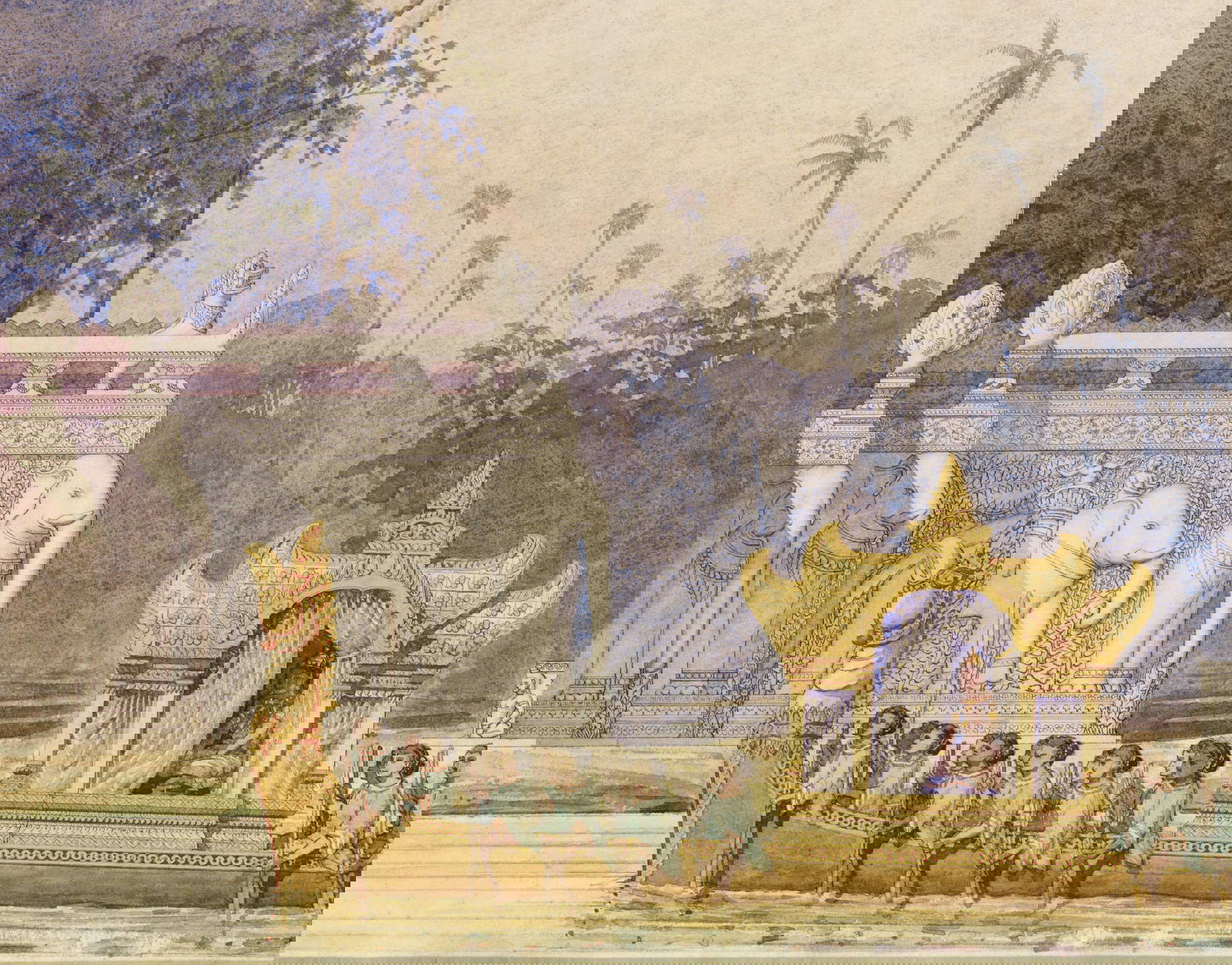 Louis Delaporte, Phim&acirc;nacas. Palais des rois Khmer au centre d'Angkor Thom, vue id&eacute;ale du perron central de la terrasse des &eacute;l&eacute;phants, (circa 1890; watercolor on paper; Paris, Mus&eacute;e Guimet) / Thierry Ollivier