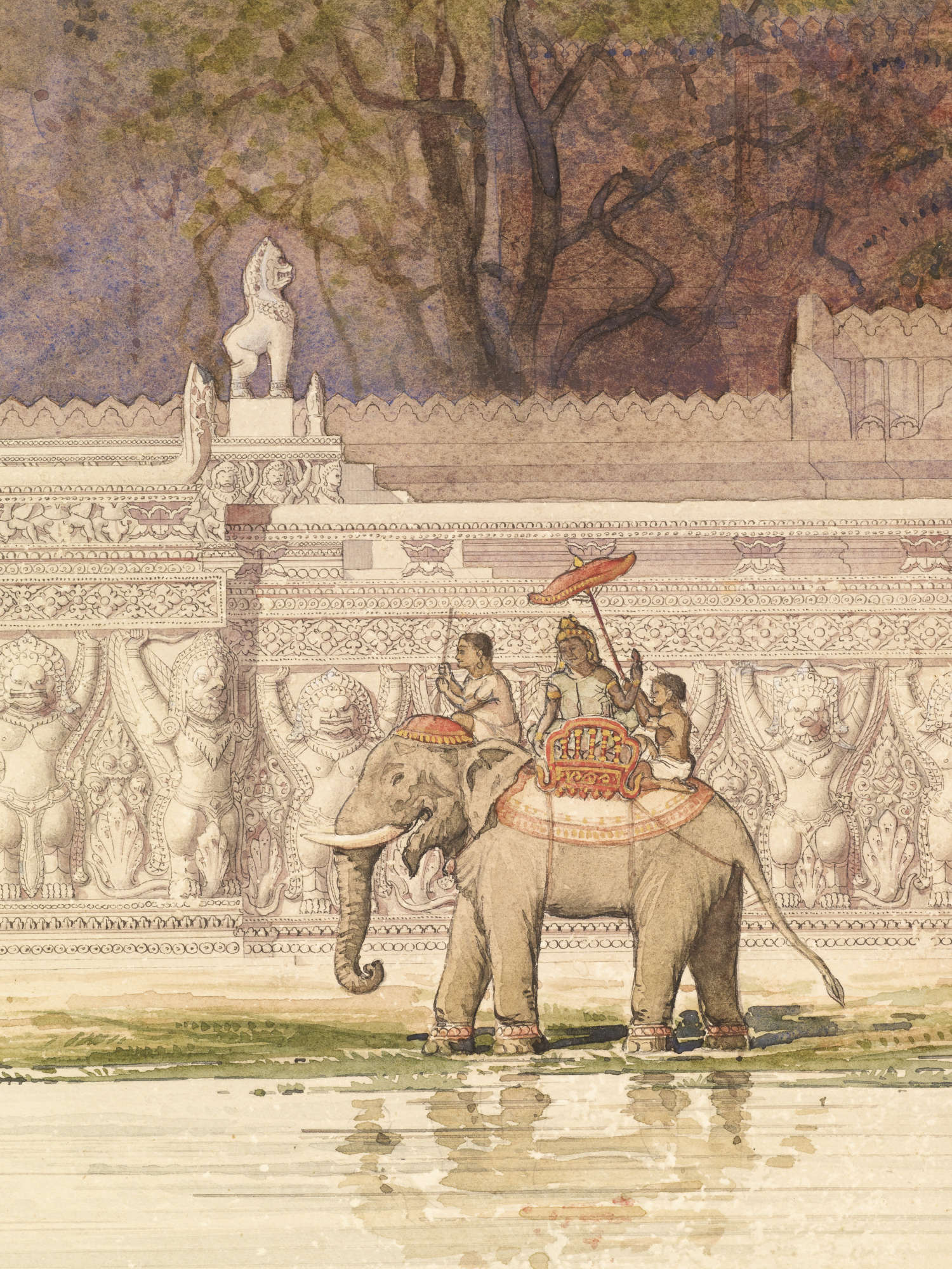 Louis Delaporte, Phim&acirc;nacas. Palais des rois Khmer au centre d'Angkor Thom, vue id&eacute;ale du perron central de la terrasse des &eacute;l&eacute;phants, (circa 1890; watercolor on paper; Paris, Mus&eacute;e Guimet) / Thierry Ollivier