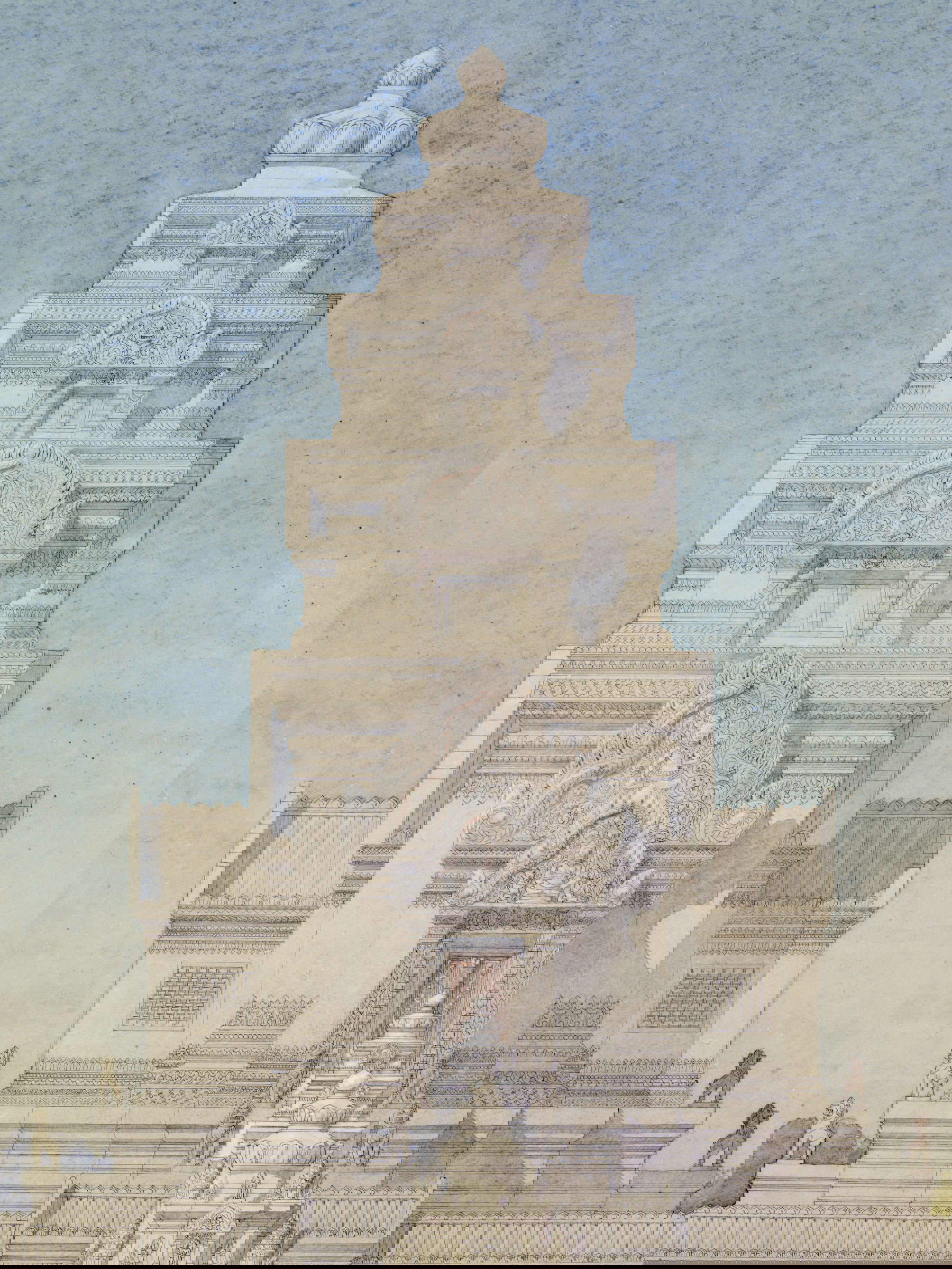 Louis Delaporte, Phim&acirc;nacas. Palais des rois Khmer au centre d'Angkor Thom, vue id&eacute;ale du perron central de la terrasse des &eacute;l&eacute;phants, (circa 1890; watercolor on paper; Paris, Mus&eacute;e Guimet) / Thierry Ollivier