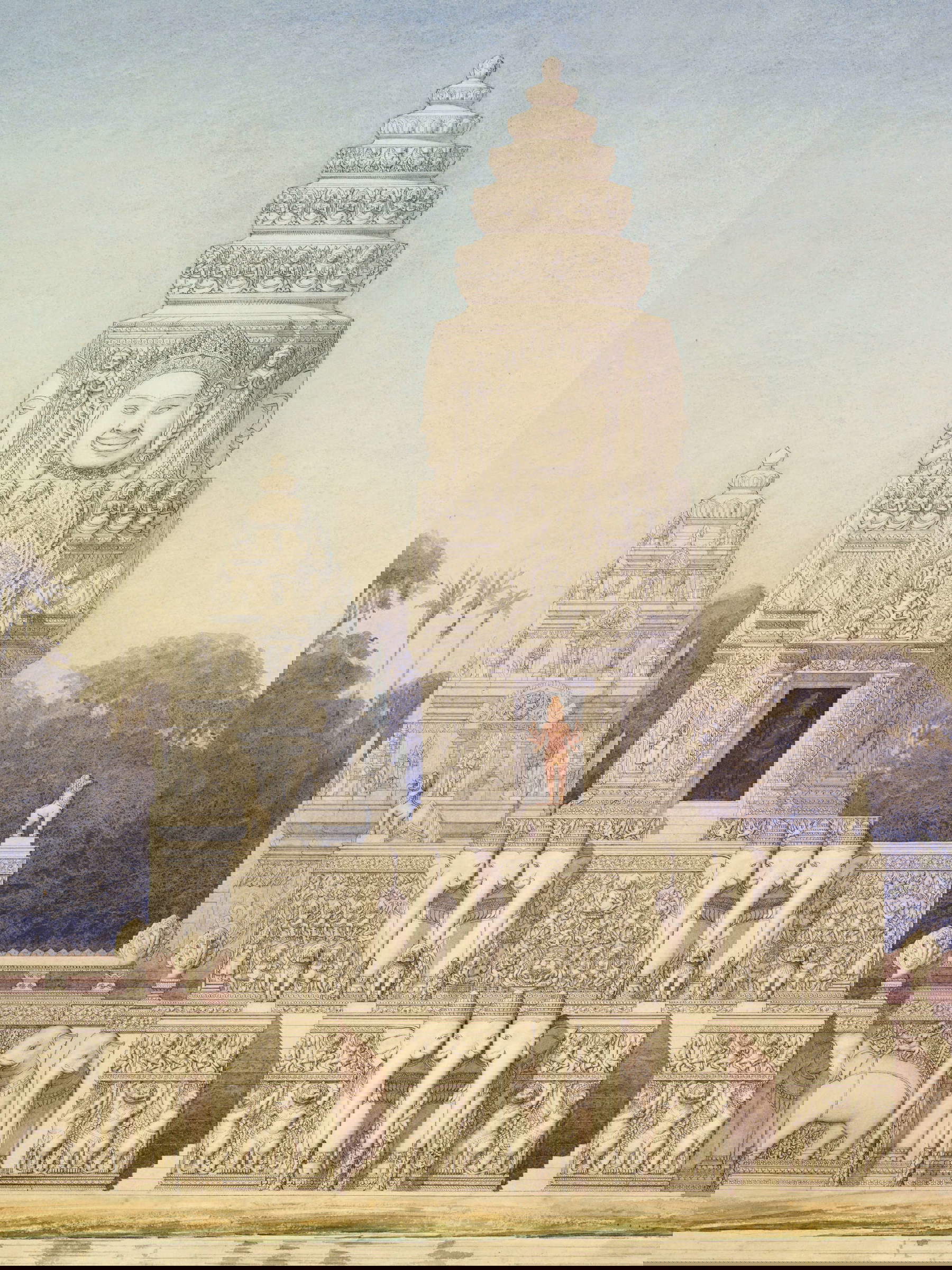 Louis Delaporte, Phim&acirc;nacas. Palais des rois Khmer au centre d'Angkor Thom, vue id&eacute;ale du perron nord de la terrasse des &eacute;l&eacute;phants (c. 1890; watercolor on paper; Paris, Mus&eacute;e Guimet) / Thierry Ollivier
