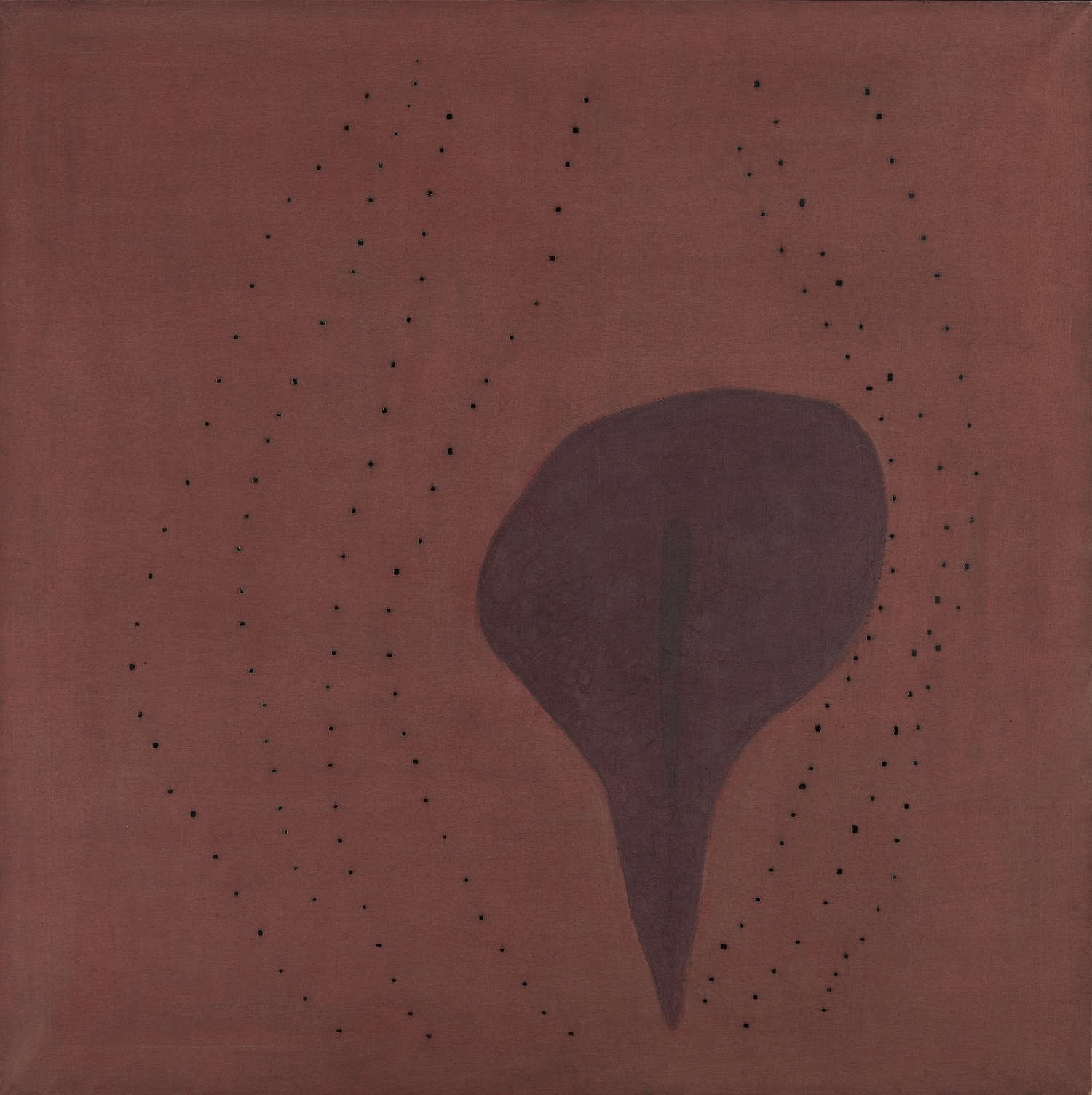 Lucio Fontana, Concetto spaziale, Forma (1957; anilina e collage su tela, buchi, 150 x 150 cm) &copy; Fondazione Lucio Fontana, Milano, by SIAE 2025