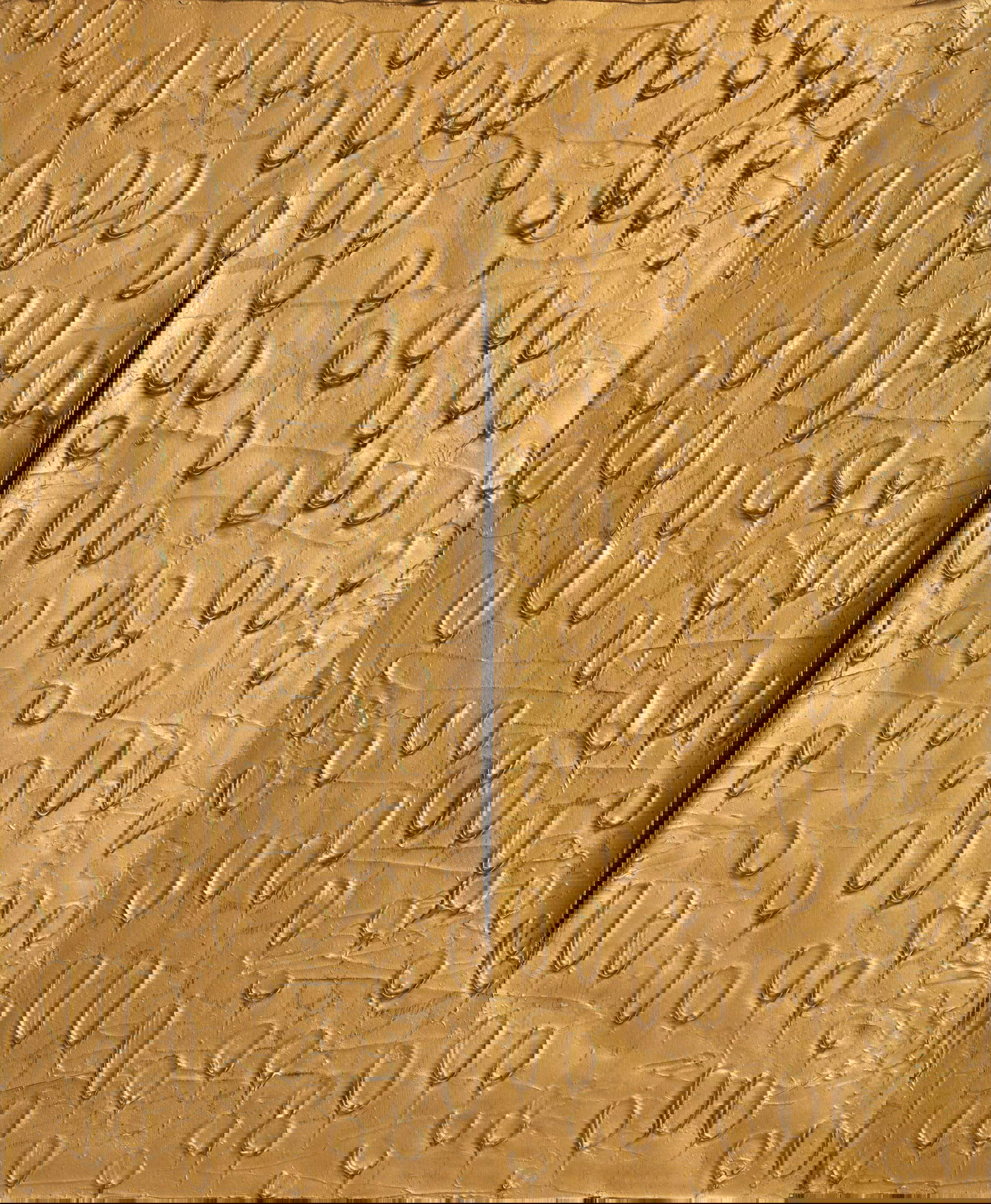 Lucio Fontana, Concepto espacial (1961; óleo y recorte sobre lienzo, dorado sobre fondo negro, 73 x 60 cm; Milán, Fondazione Pomara Scimetta - Arte Bellezza Cultura). Cortesía de Galleria Mattia De Luca, Roma © Lucio Fontana by SIAE 2025