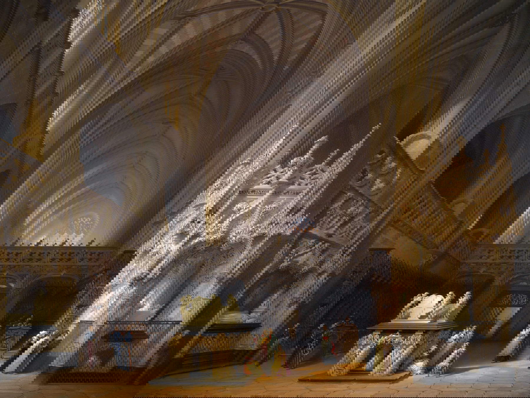 Luigi Bisi, Der Chor der Kirche Saint-Nicolas-de-Tolentin de Brou in Bourg-en-Bresse mit den Denkmälern von Filiberto, Herzog von Savoyen, Margarete von Österreich und Margarete von Bourbon (1846; Brescia, Musei Civici) &copy; Fotografisches Archiv der Städtischen Museen Brescia / Fotostudio Rapuzzi