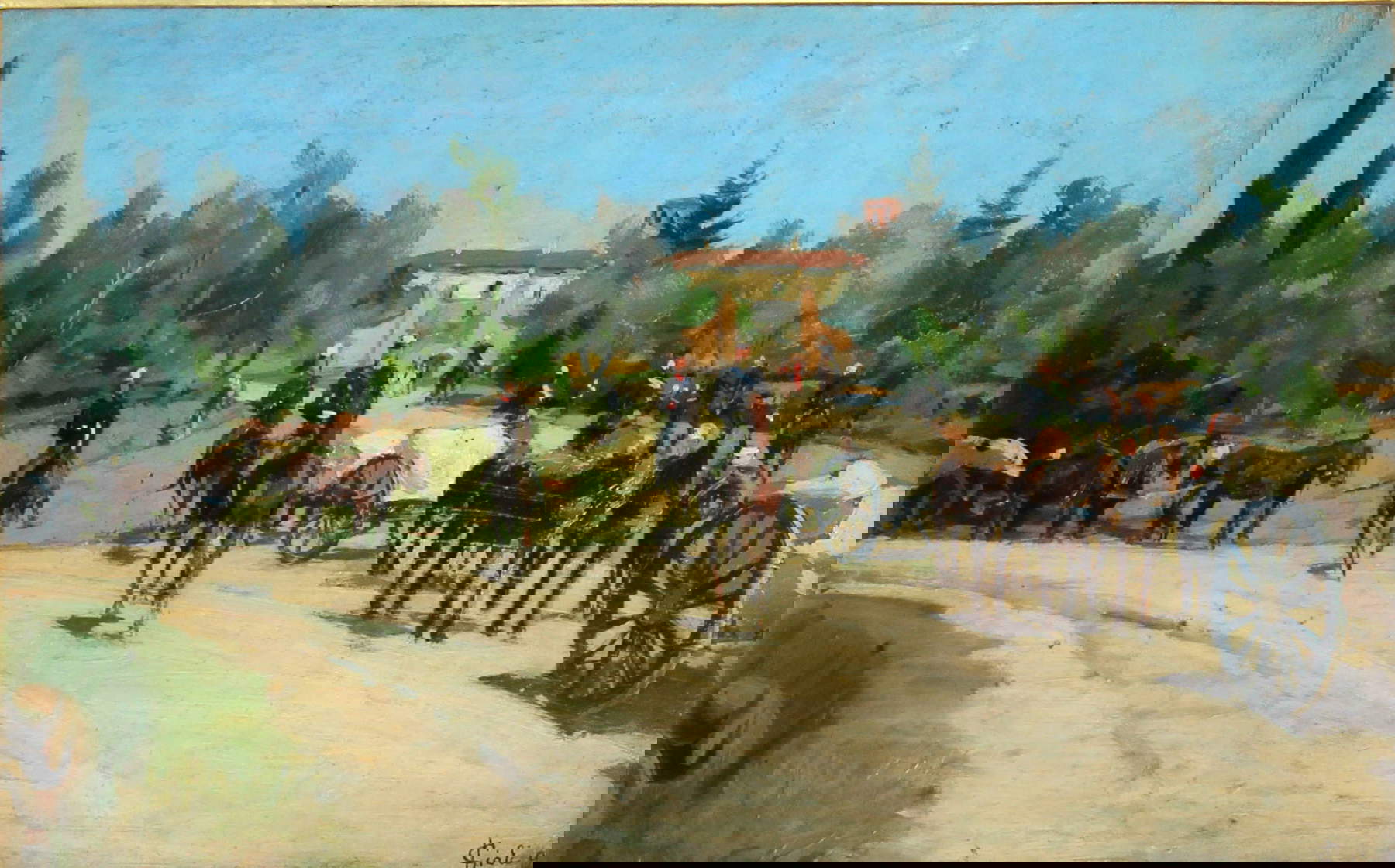 Luigi Gioli, Artilleriehalt (Öl auf Tafel, 19 x 33 cm; Privatsammlung) Luigi Gioli, Artilleriehalt (Öl auf Tafel, 19 x 33 cm; Privatsammlung)