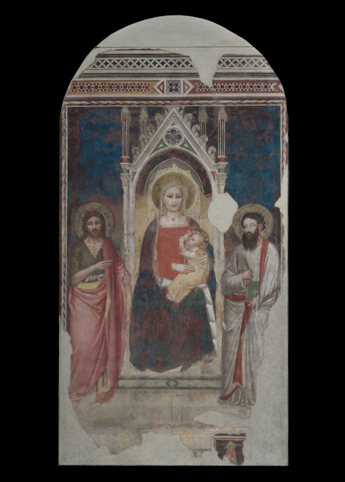 Das Fresko der Milchmadonna mit Kind zwischen den Heiligen Johannes dem Täufer und Bartholomäus nach der Restaurierung