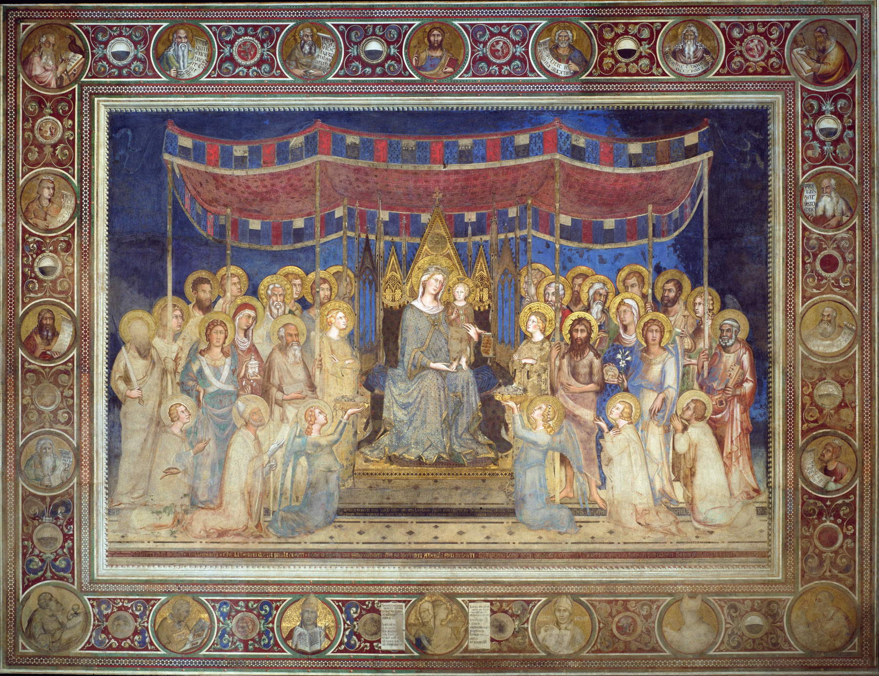 Simone Martini,&nbsp;Maest&agrave;&nbsp;(1312-1315; affresco e applicazioni di materiali vari, 763 x 970 cm; Siena, Palazzo Pubblico)