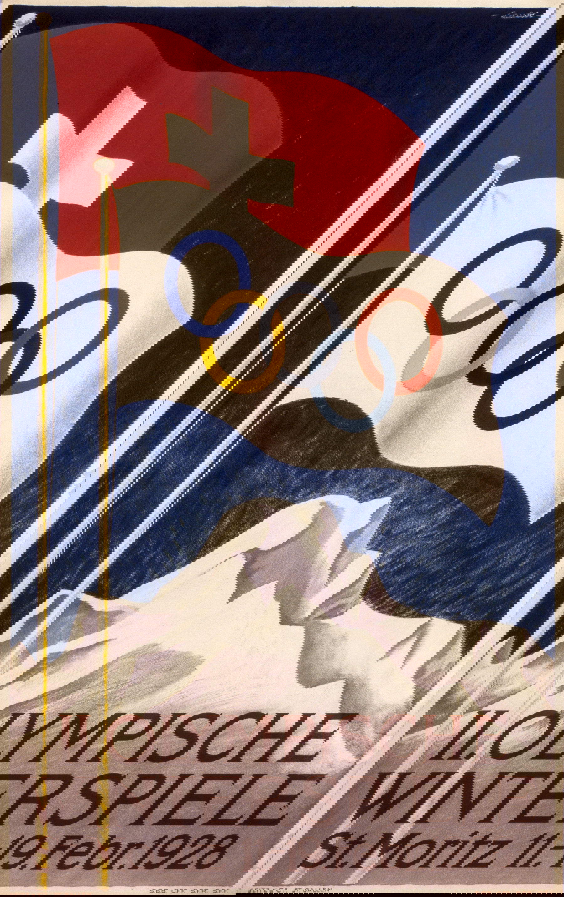 Plakat zweite Olympische Winterspiele St. Motitz (1928; Turin, Bergmuseum)