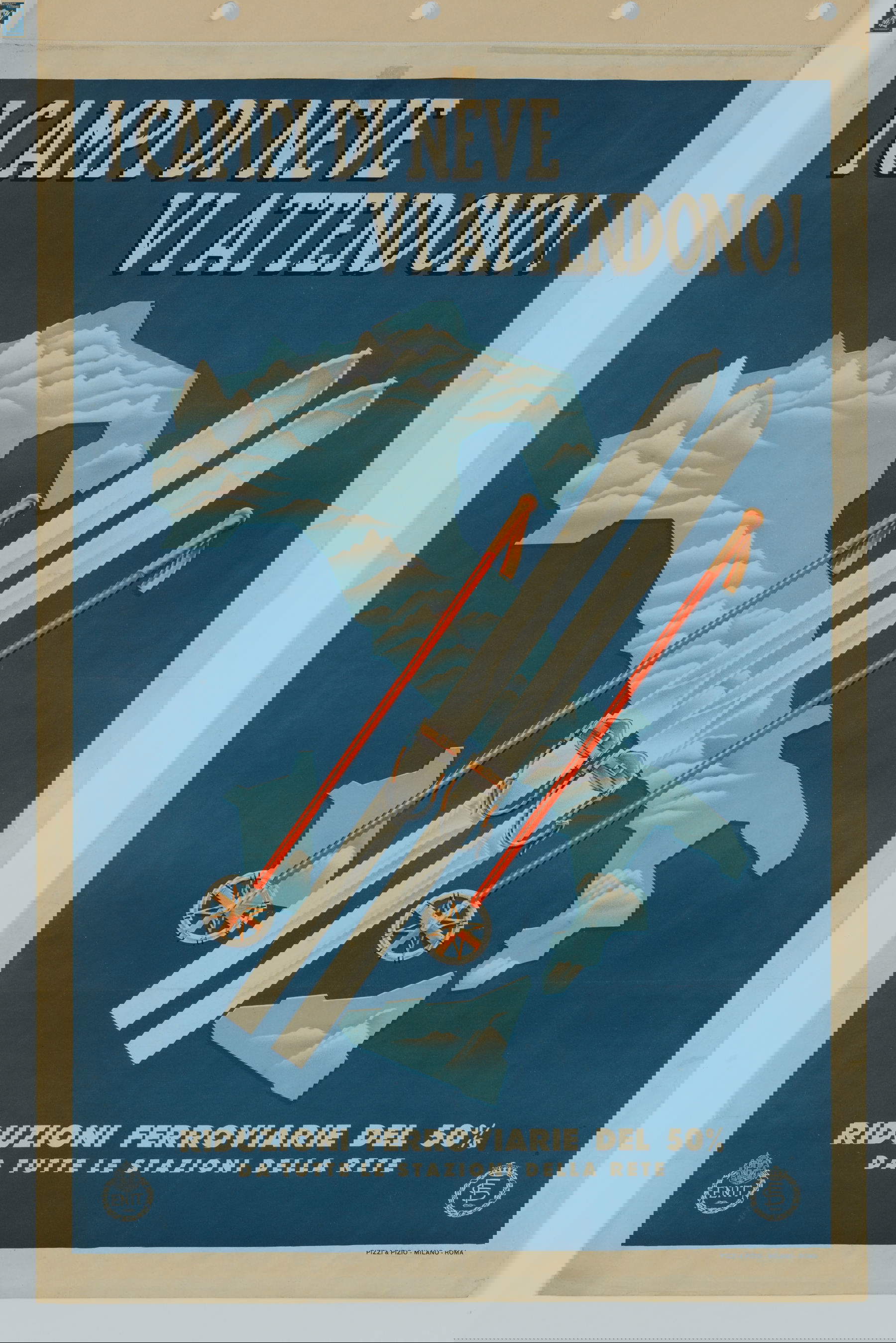 Werbeplakat, Die Schneefelder warten auf dich (1936-40; Treviso, Sammlung des Nationalmuseums Salce)