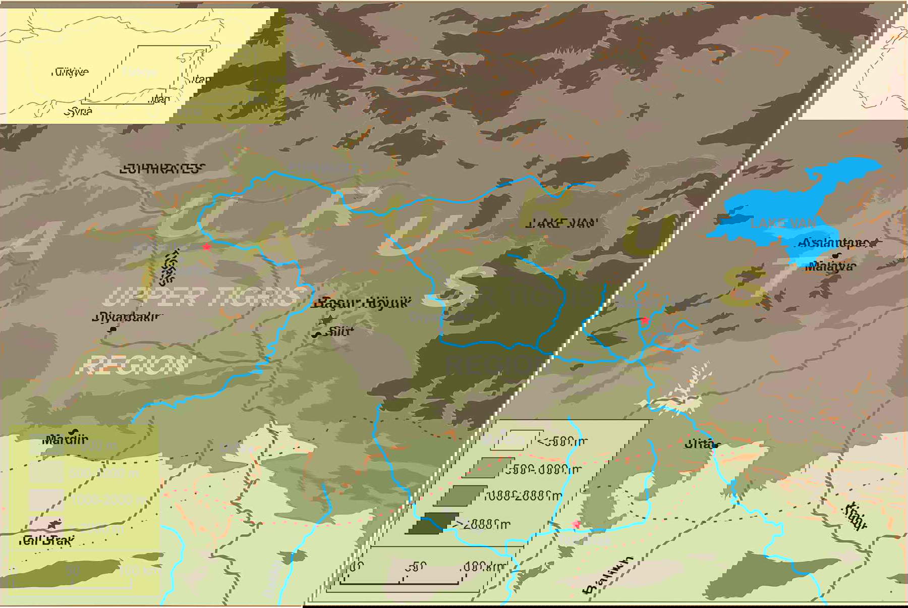 La posizione di Başur Höyük sull'Alto Tigri. Pubblicato da Cambridge University Press.