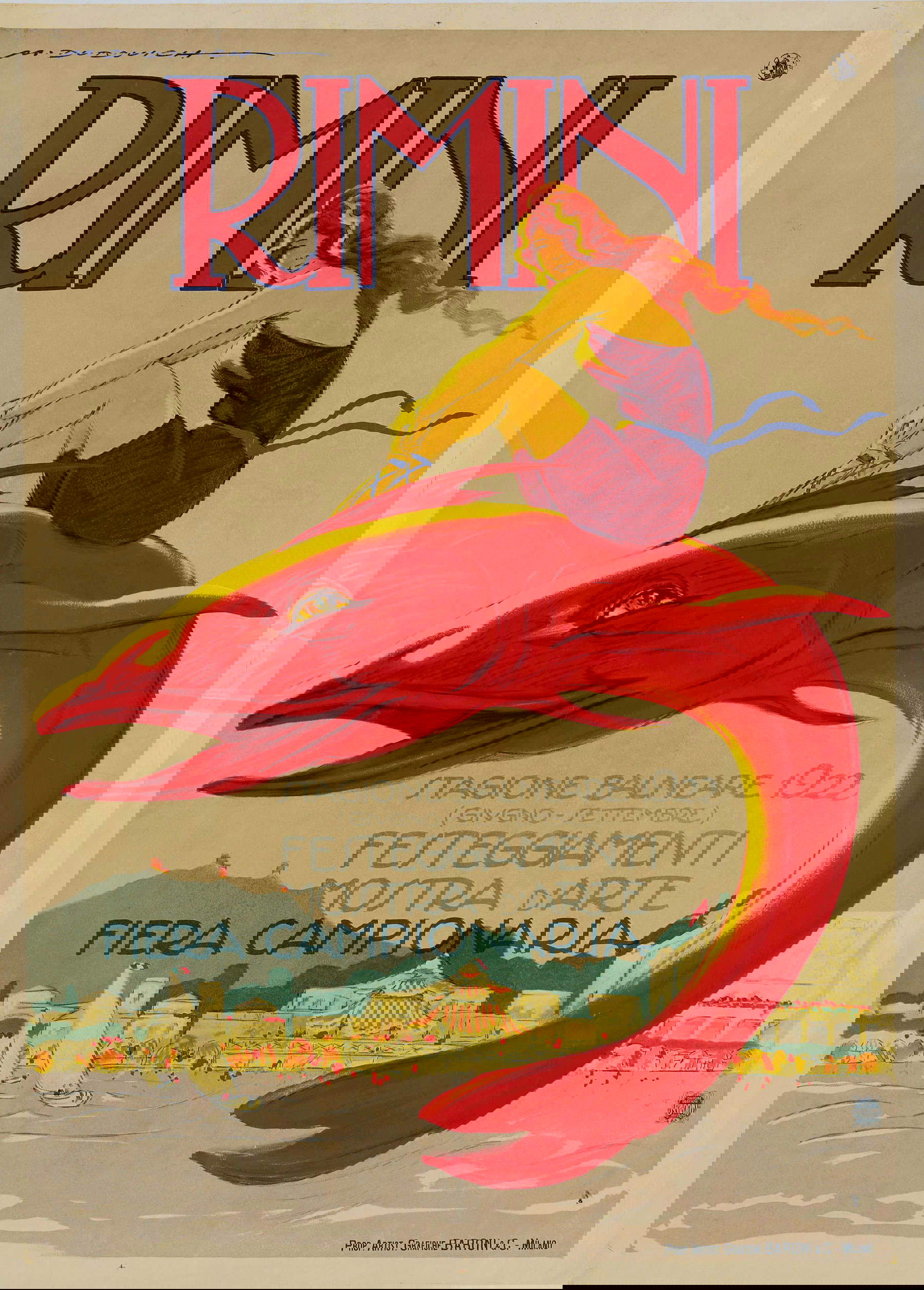 Marcello Dudovich, Rímini. Temporada de baño 1922 (junio-septiembre) (1922; Milán, Propr. Artista. Grafiche Baroni & C., cromolitografía sobre papel, 139,5x100 cm; Treviso, Museo nazionale Collezione Salce, inv. 04123) ©️ Marcello Dudovich, por SIAE 2025 Marcello Dudovich, Rímini. Temporada de baño 1922 (junio-septiembre) (1922; Milán, Propr. Artista. Grafiche Baroni & C., cromolitografía sobre papel, 139,5x100 cm; Treviso, Museo nazionale Collezione Salce, inv. 04123) ©️ Marcello Dudovich, por SIAE 2025